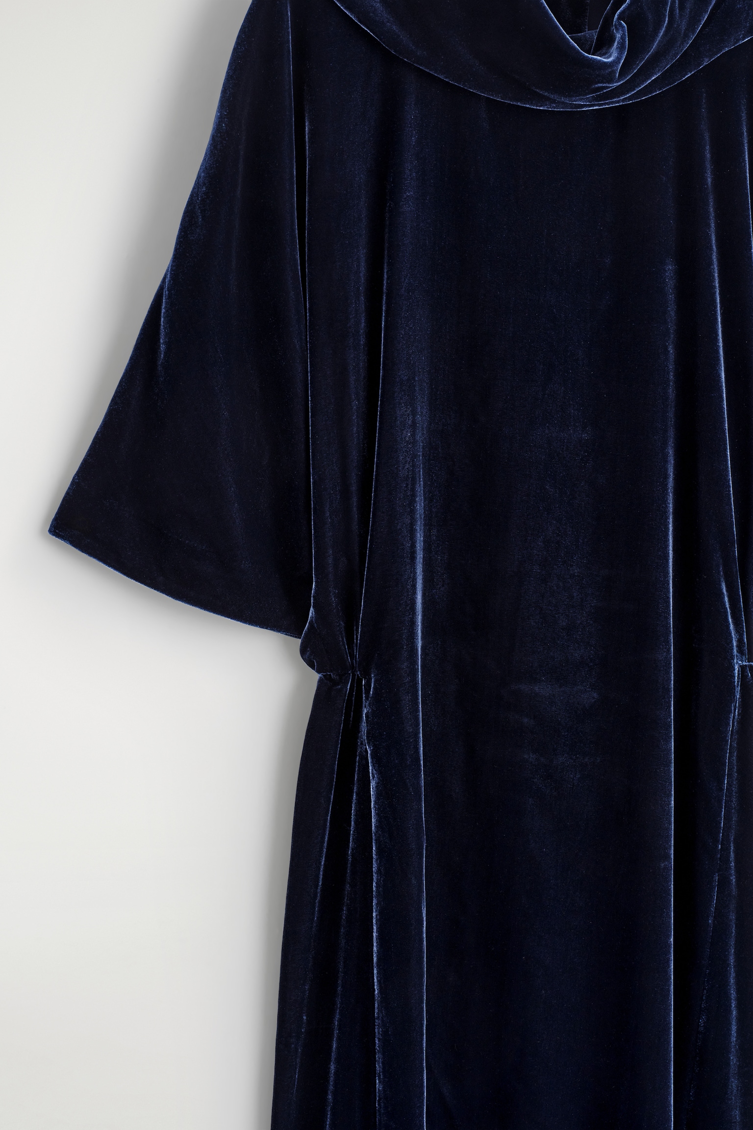 ROBE MIDI DRAPÉE À COL EN VELOURS - BLEU MARINE/BRUN FONCÉ - 6