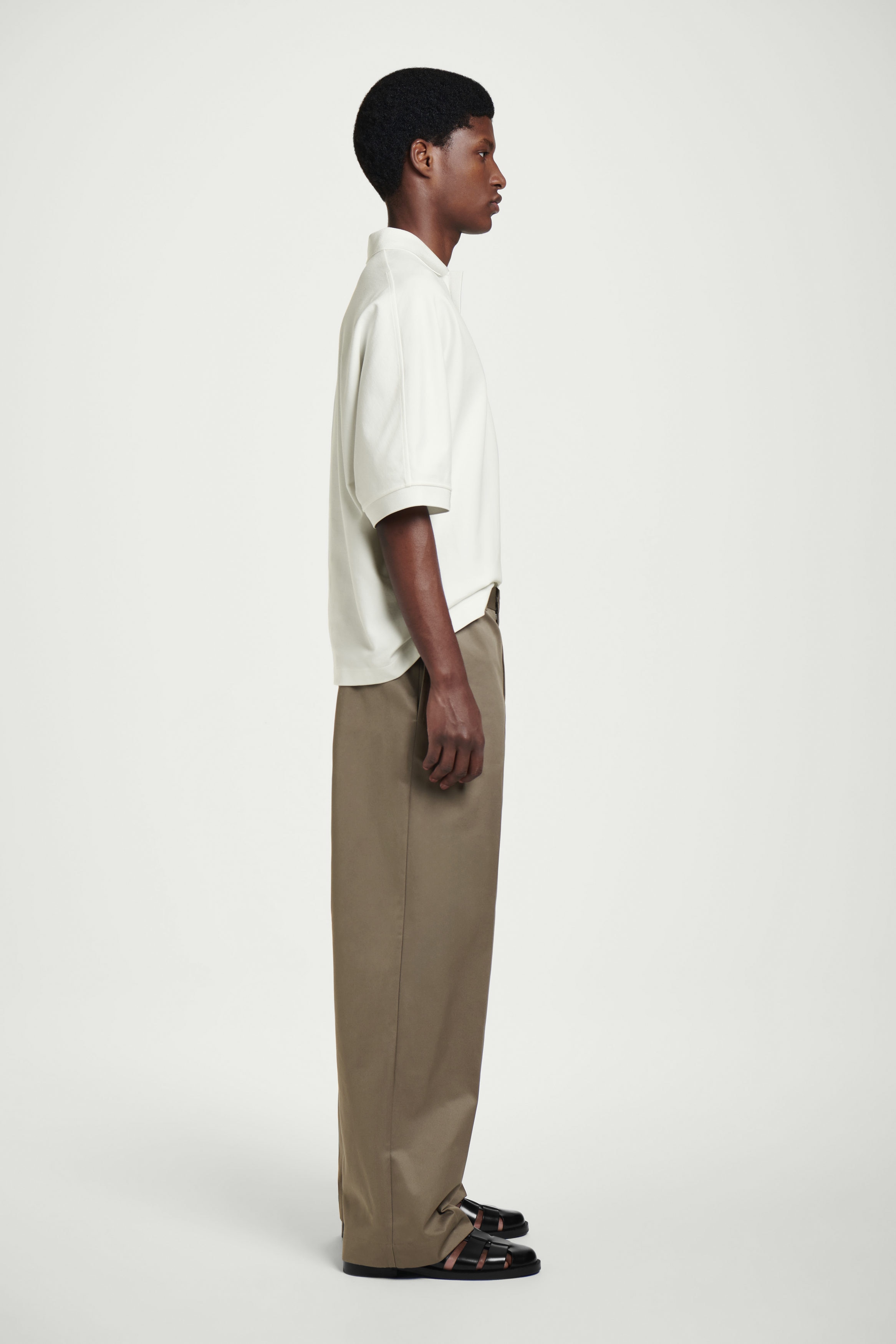 Open Collar Mercerized Jersey Polo Shirt - WHITE | COS