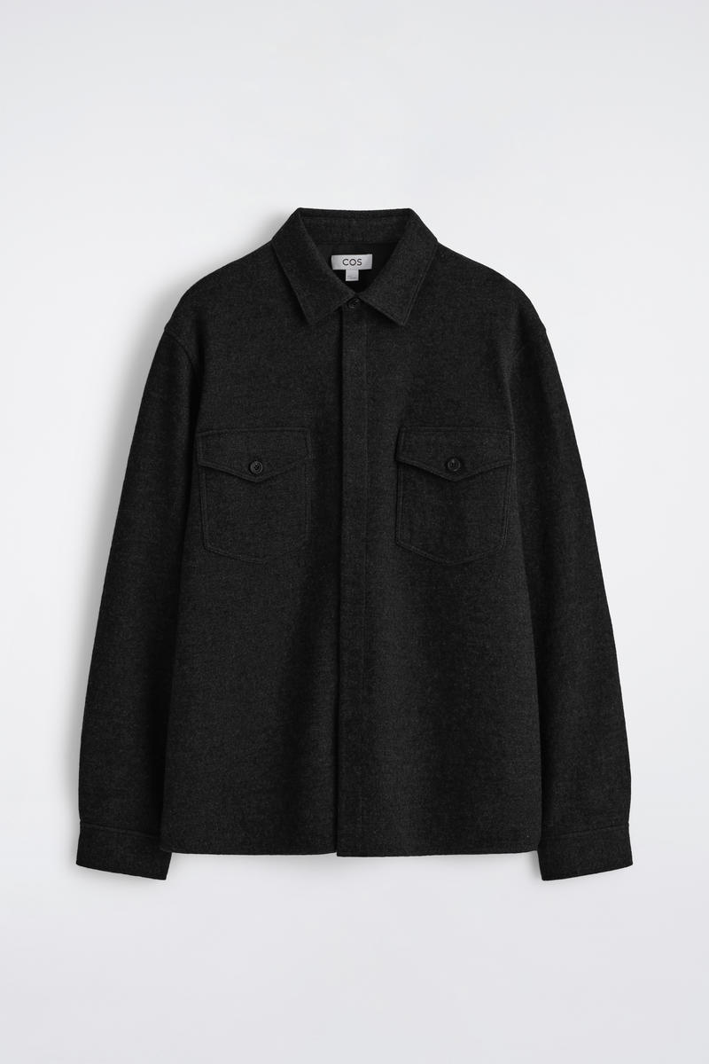 Cos Relaxed Boiled-wool Overshirt In Black