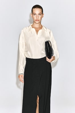 CONTRAST-TIPPED SCULPTED OPEN-COLLAR SHIRT — IVORY 1