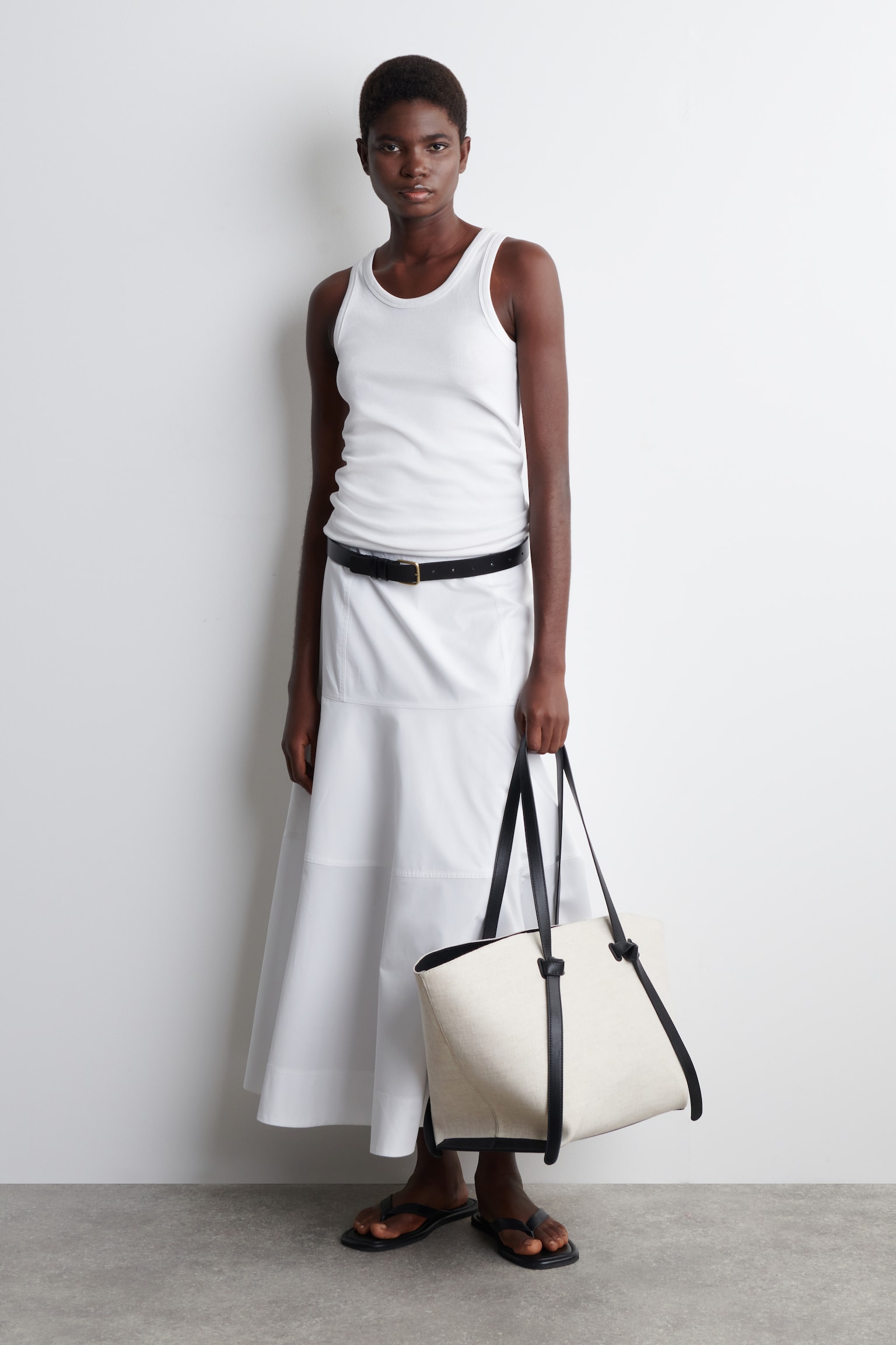 PANELLED COTTON MIDI SKIRT - WHITE