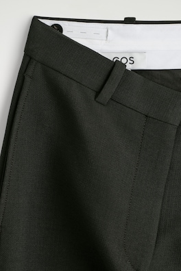 CROPPED WOOL BARREL-LEG TROUSERS — DARK GREEN 1
