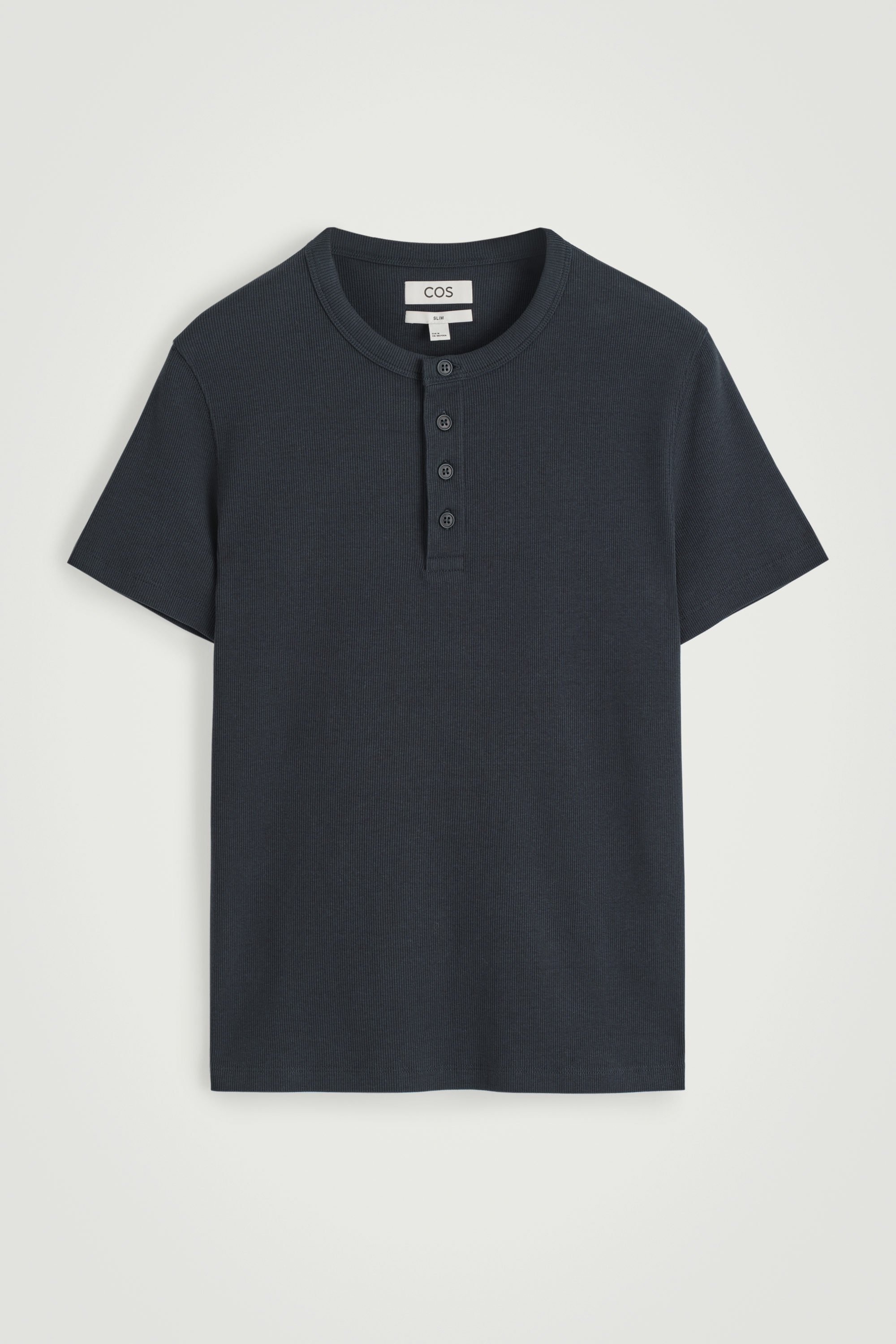 SLIM-FIT RIBBED HENLEY T-SHIRT - NAVY | COS