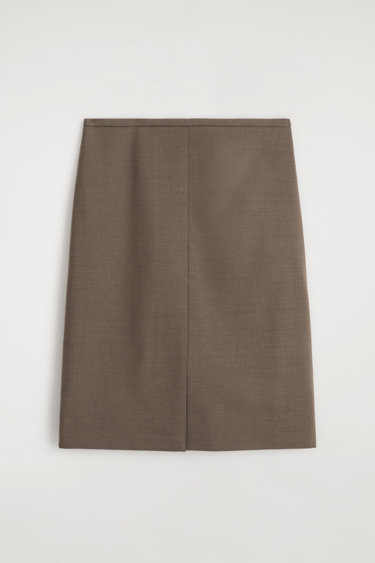MERINO WOOL-BLEND PENCIL SKIRT — BROWN