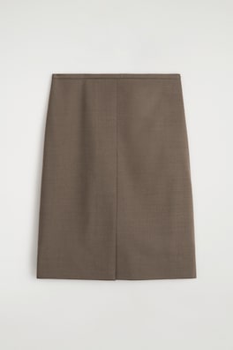 MERINO WOOL-BLEND PENCIL SKIRT — BROWN 2