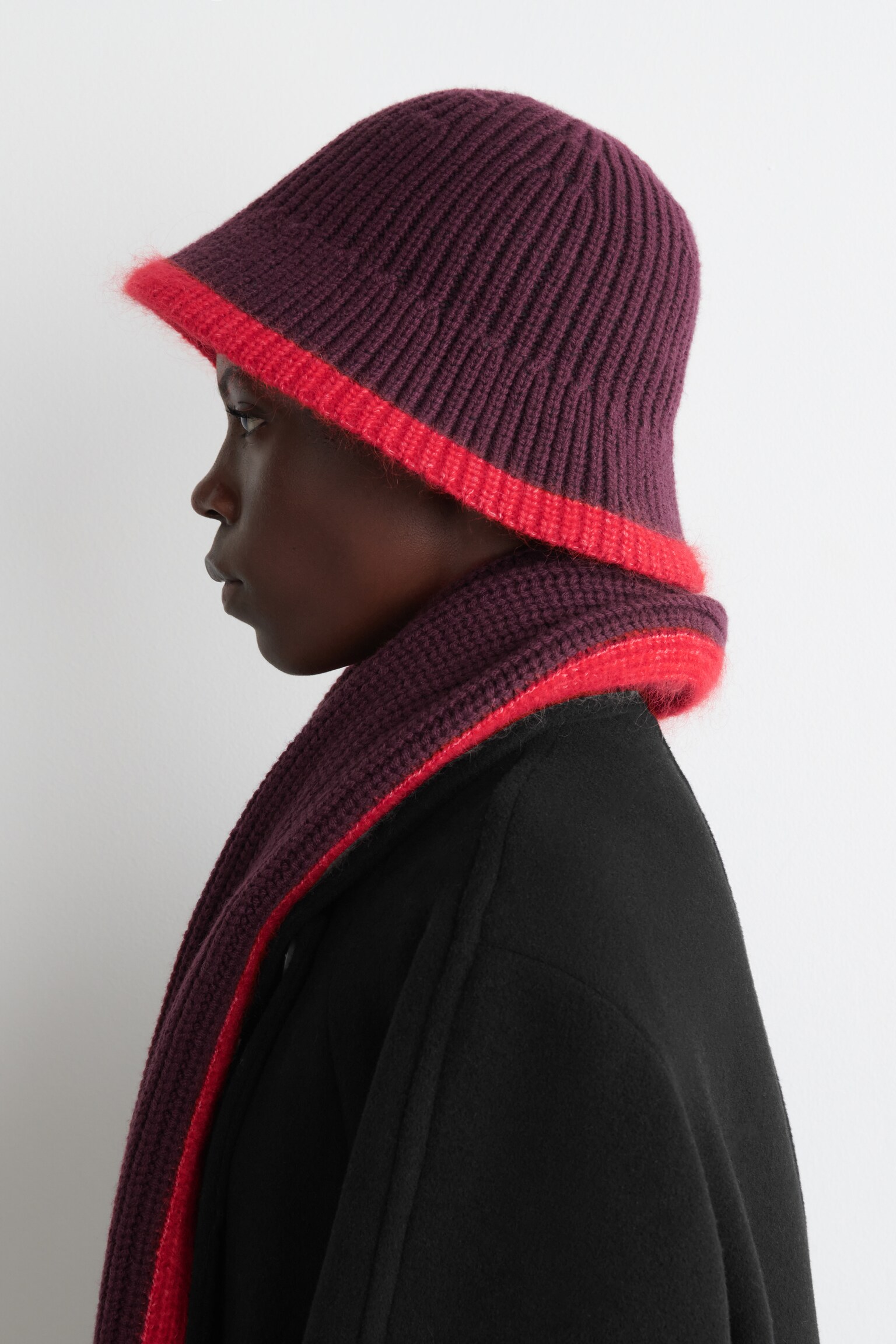 CONTRAST-TIPPED WOOL-MOHAIR BUCKET HAT - BURGUNDY / RED/GREY / CREAM - 3