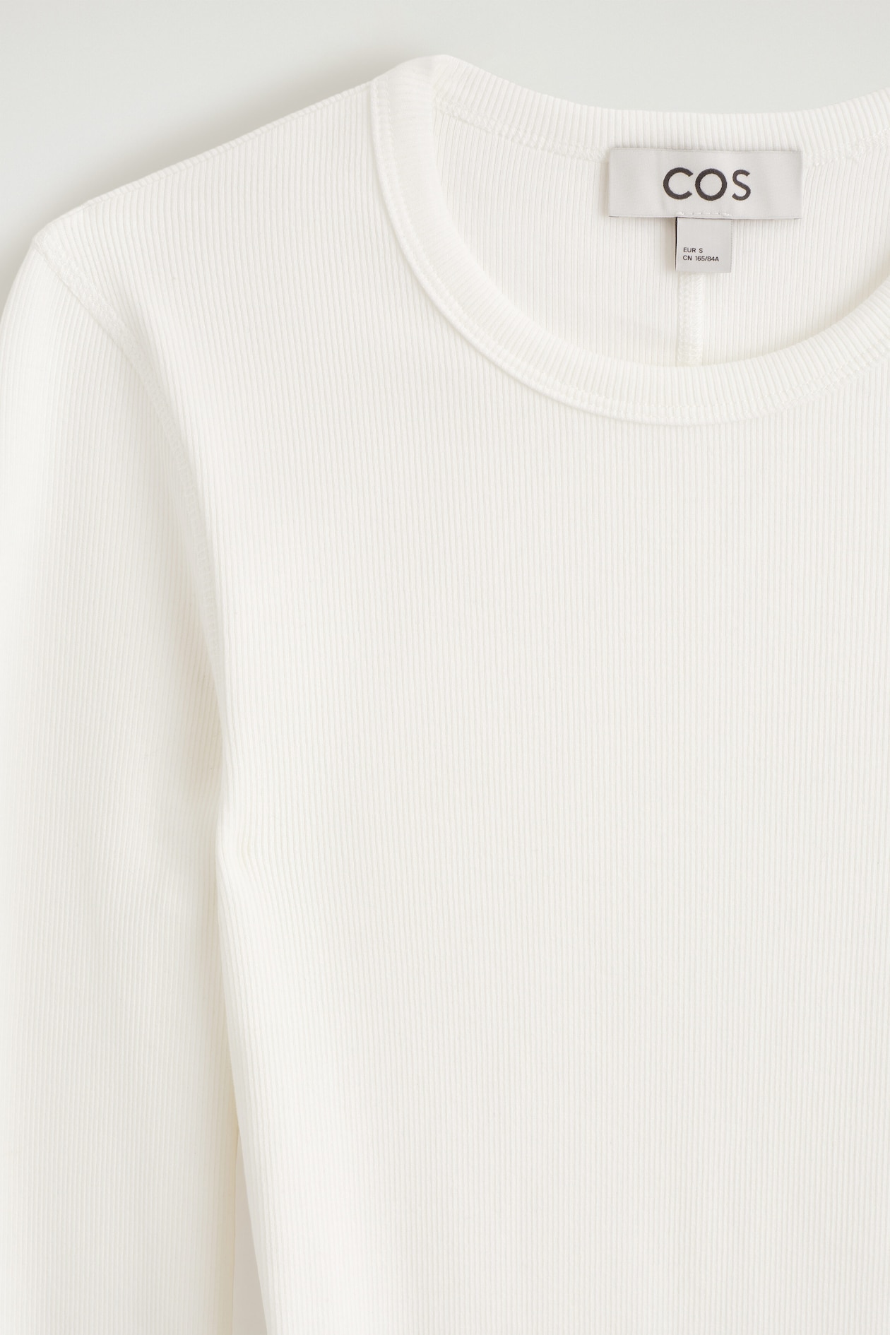 SLIM RIBBED COTTON LONG-SLEEVED TOP — WHITE