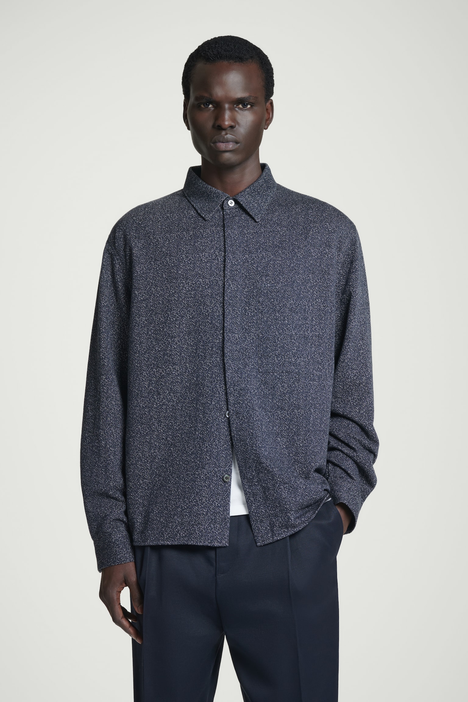 OVERSIZED TEXTURED COTTON OVERSHIRT - NAVY / WHITE