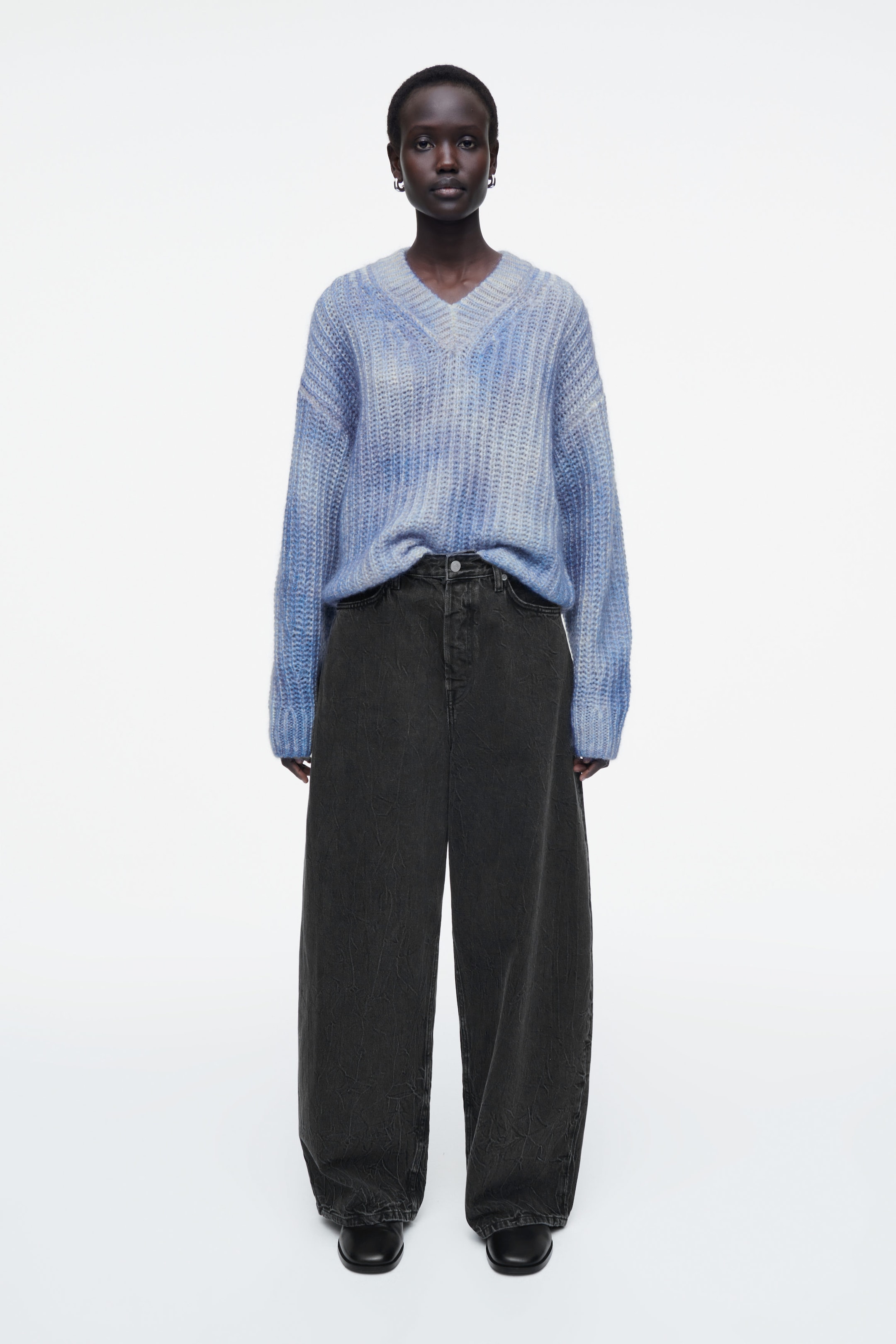 SPRAY-EFFECT MOHAIR V-NECK SWEATER