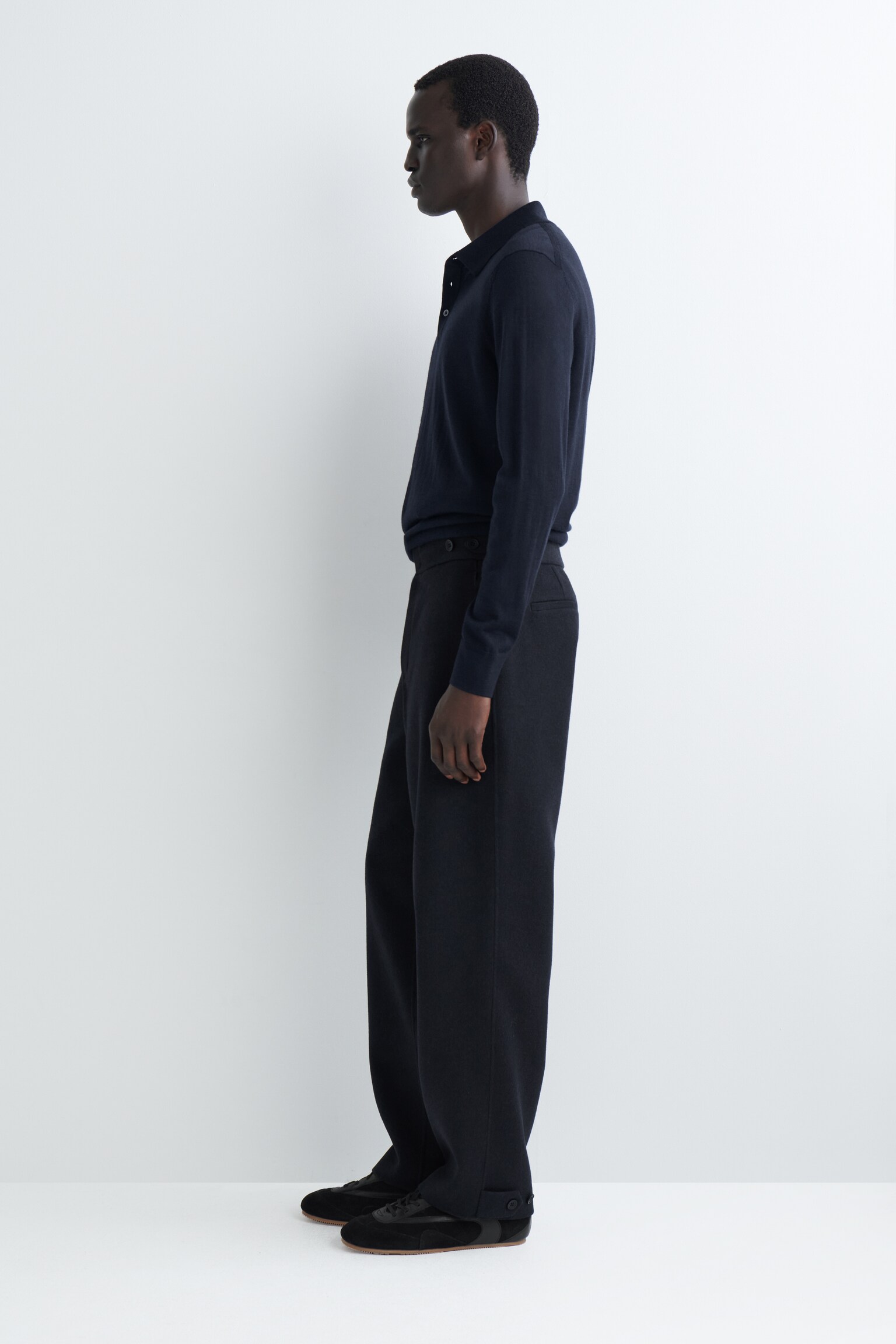 PANTALON FUSELÉ EN LAINE FENDUE - BLEU MARINE - 8