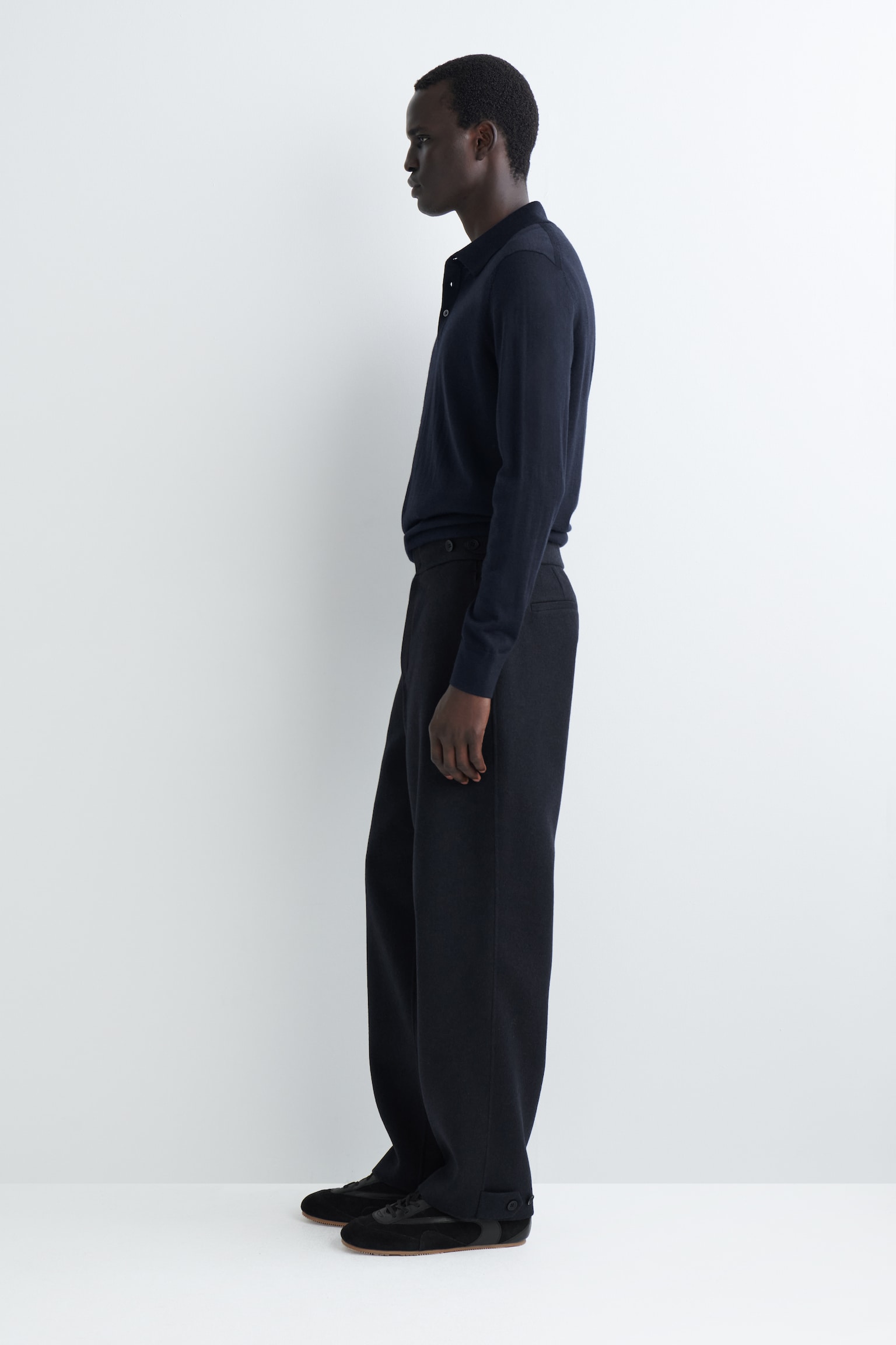 SPLIT WOOL TAPERED TROUSERS - NAVY - 8