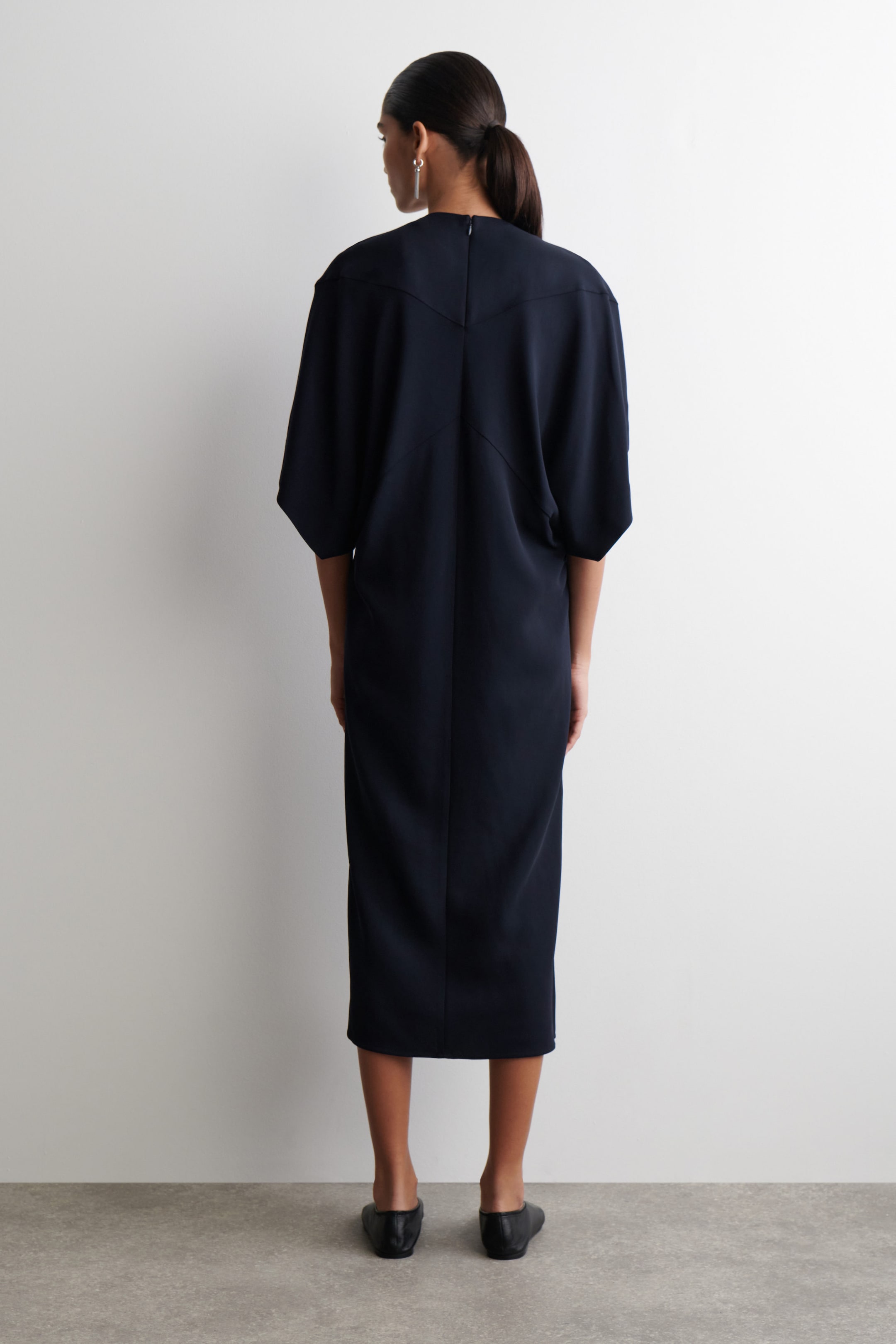 SCULPTURAL DRAPED MIDI DRESS