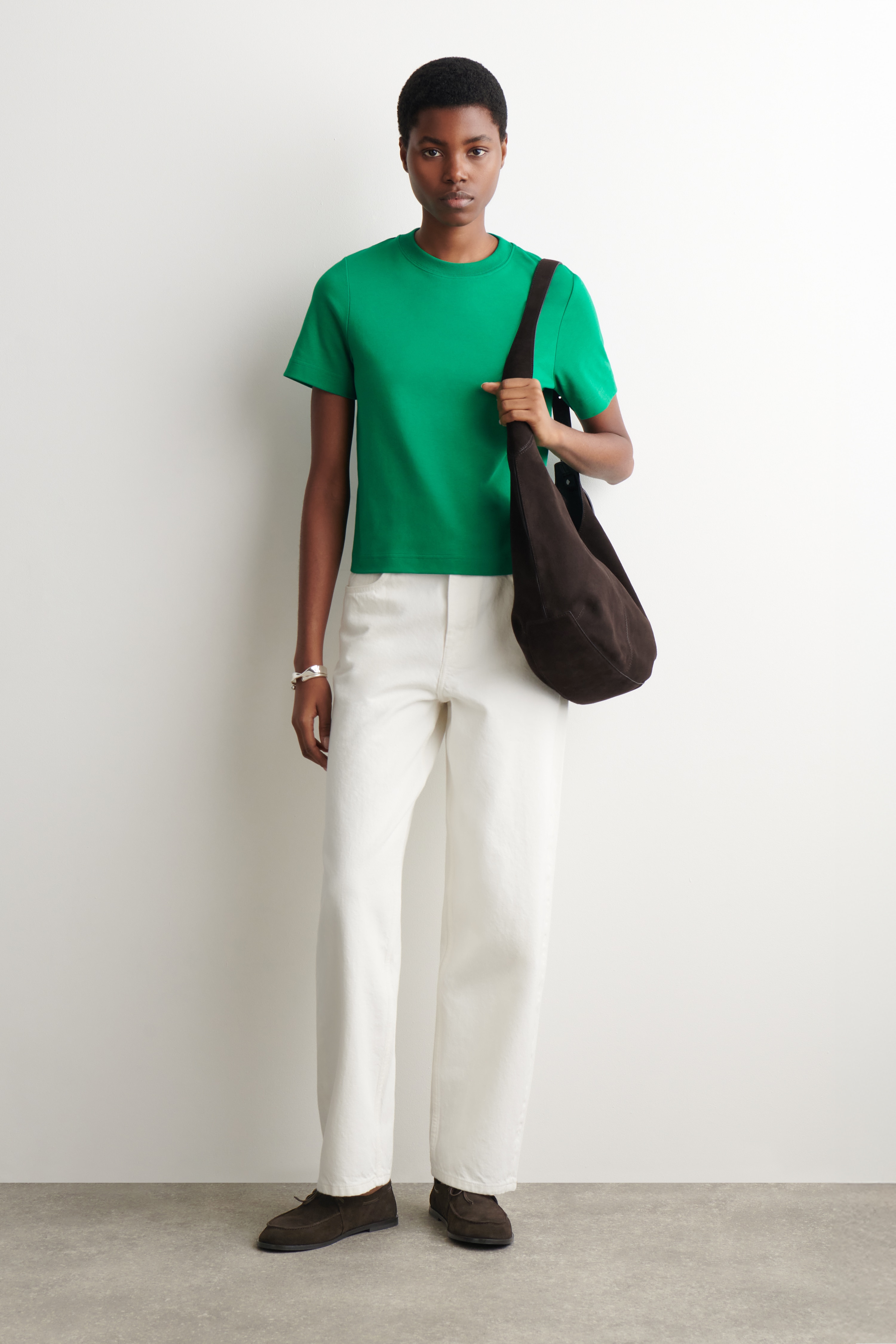 T-shirt verde bosco in puro cotone con scollo a V da donna verde scuro