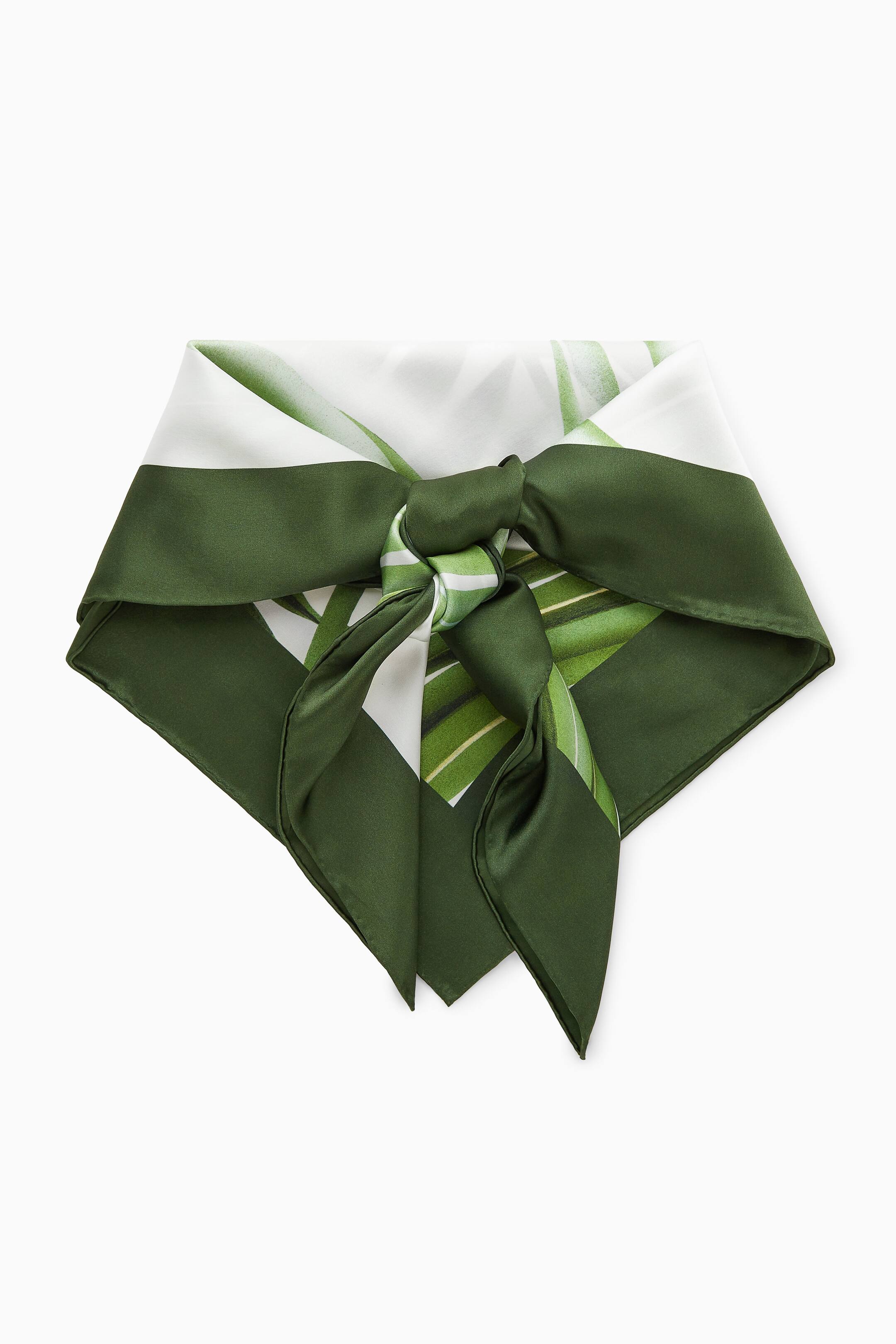 View larger image: LEAF-PRINT SILK SCARF - WHITE / GREEN - Ladies | H&M GB 1