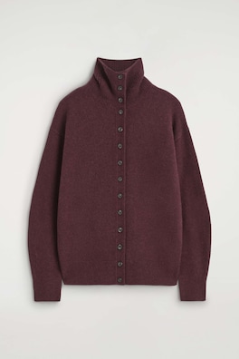 SCULPTED PURE CASHMERE MOCK-NECK CARDIGAN — BURGUNDY MÉLANGE 12