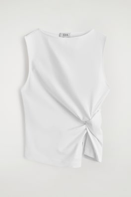 TWIST-DETAIL JERSEY TOP — WHITE 7