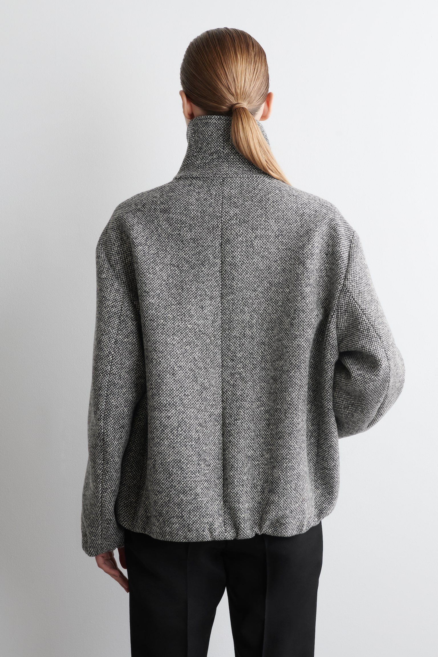 WOOL-TWEED FUNNEL-NECK JACKET - BLACK MÉLANGE - 5