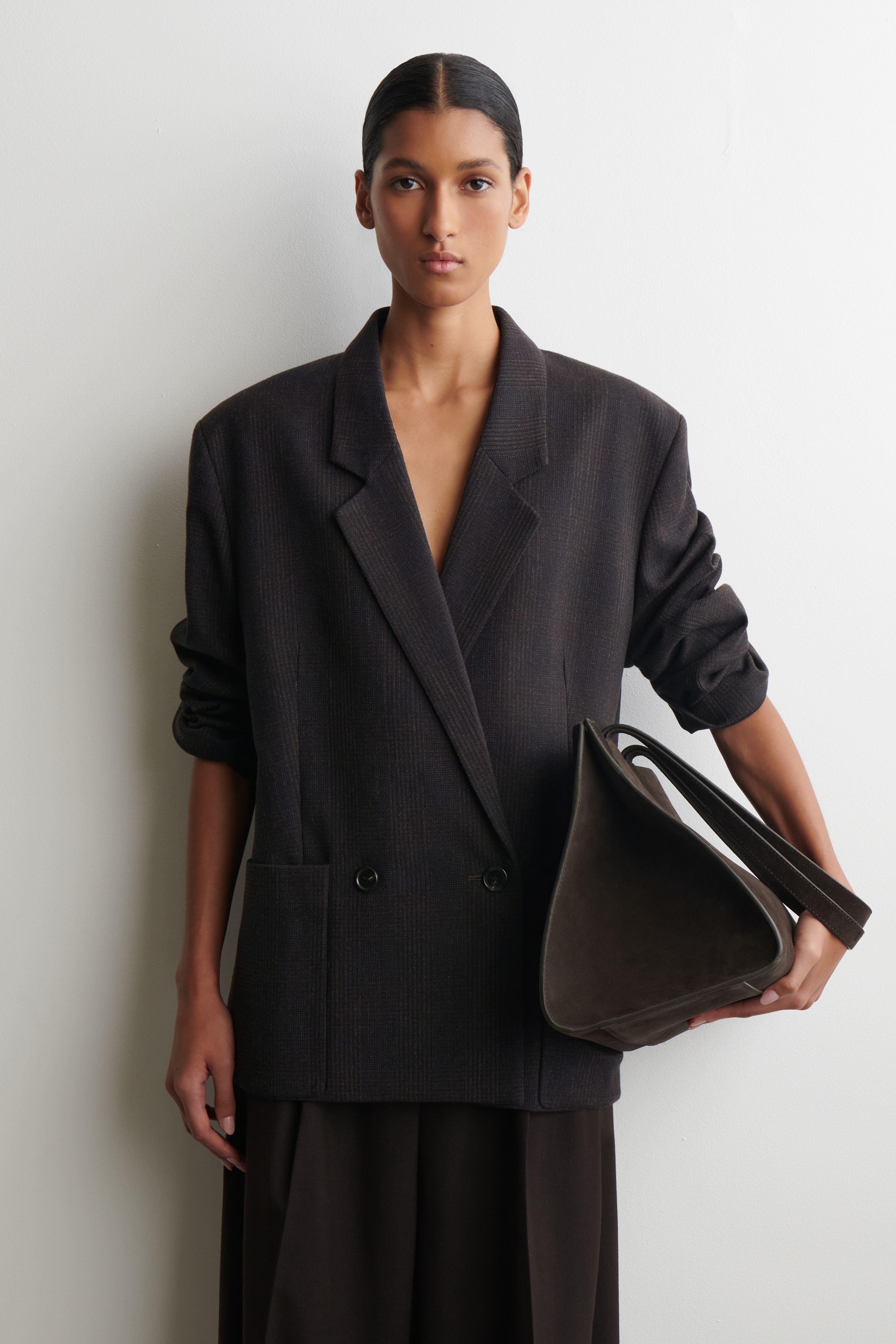 DWURZĘDOWA MARYNARKA W KRATĘ - CIEMNOBRĄZOWY/KRATA