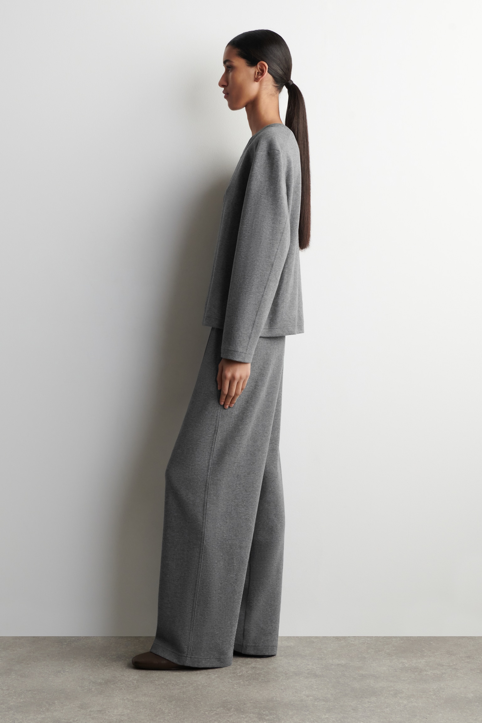 HAUT À MANCHES LONGUES EN COTON - GRIS CHINÉ/BRUN FONCÉ - 3