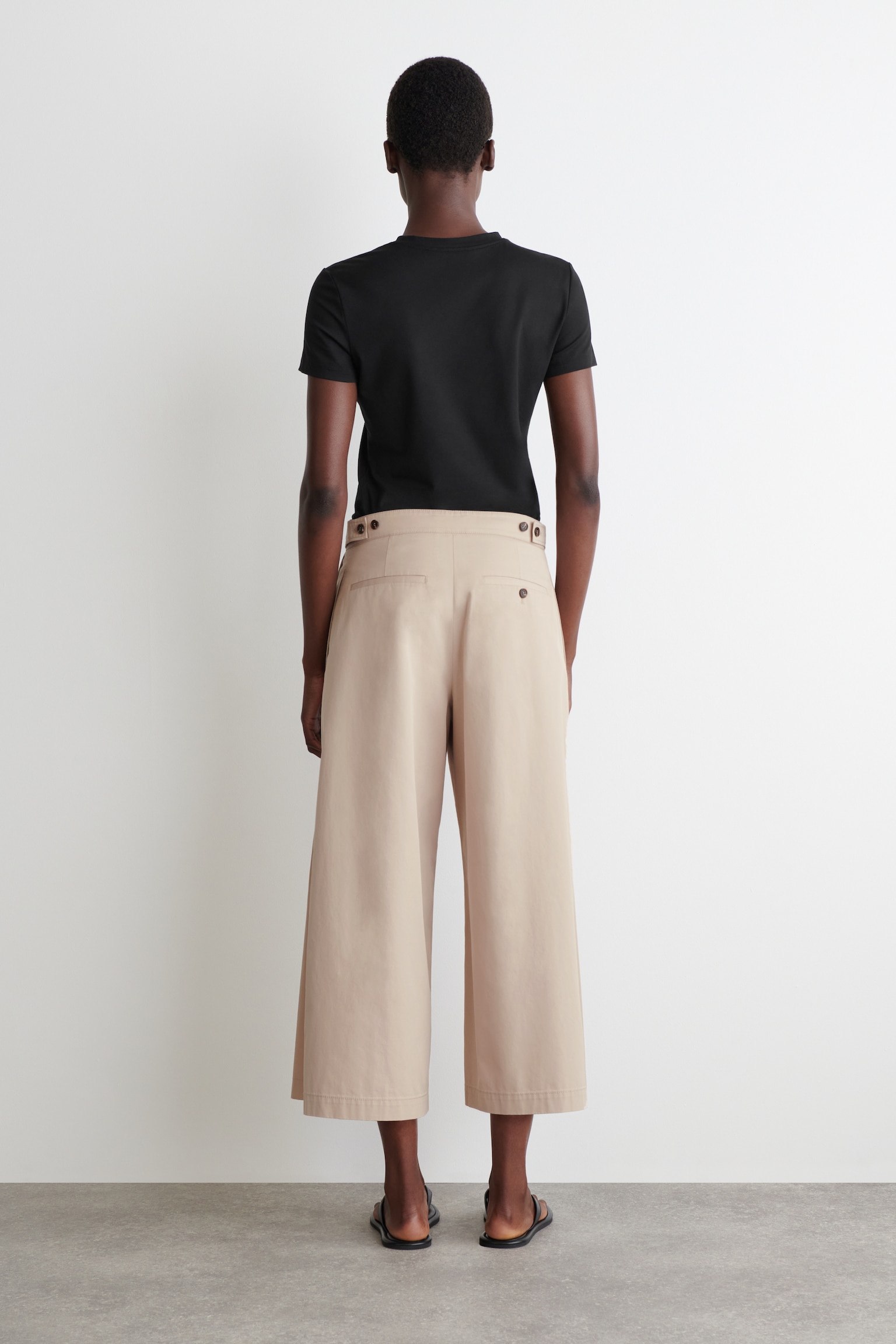 CROPPED COTTON WIDE-LEG TROUSERS - LIGHT BEIGE/BLACK - 4