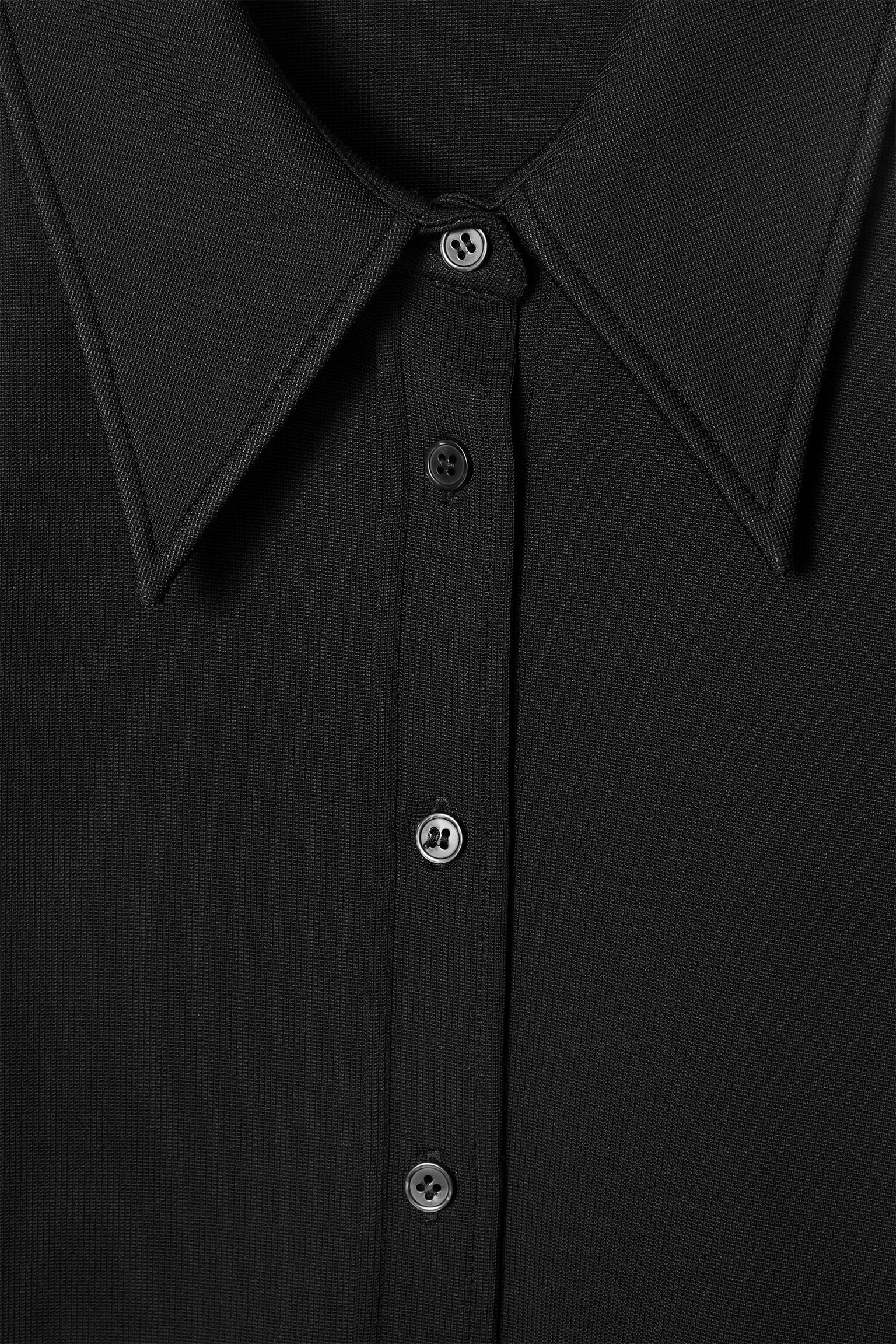 SLIM EXAGGERATED-COLLAR JERSEY SHIRT - BLACK - 8
