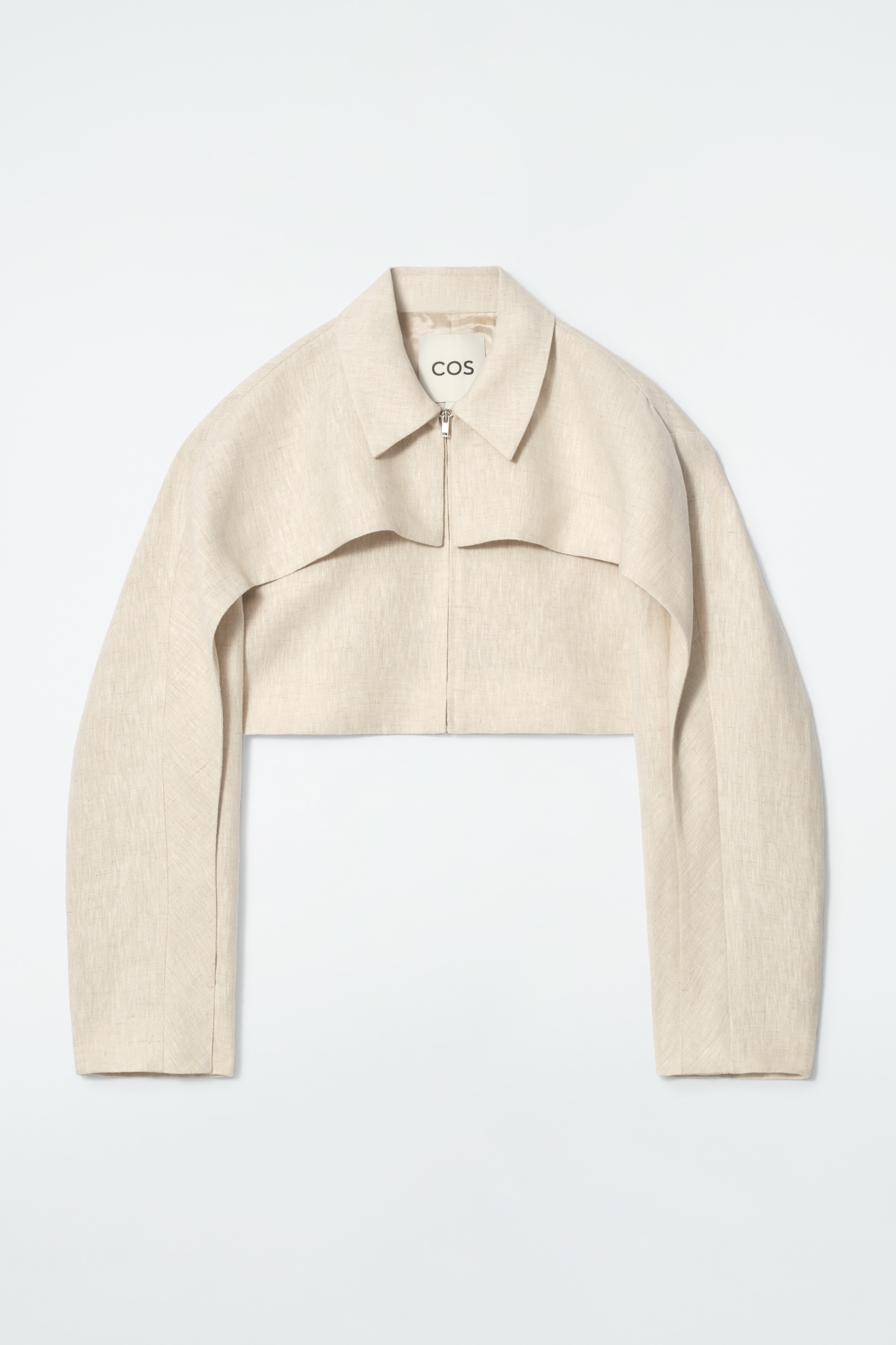 CROPPED LINEN JACKET - LIGHT BEIGE
