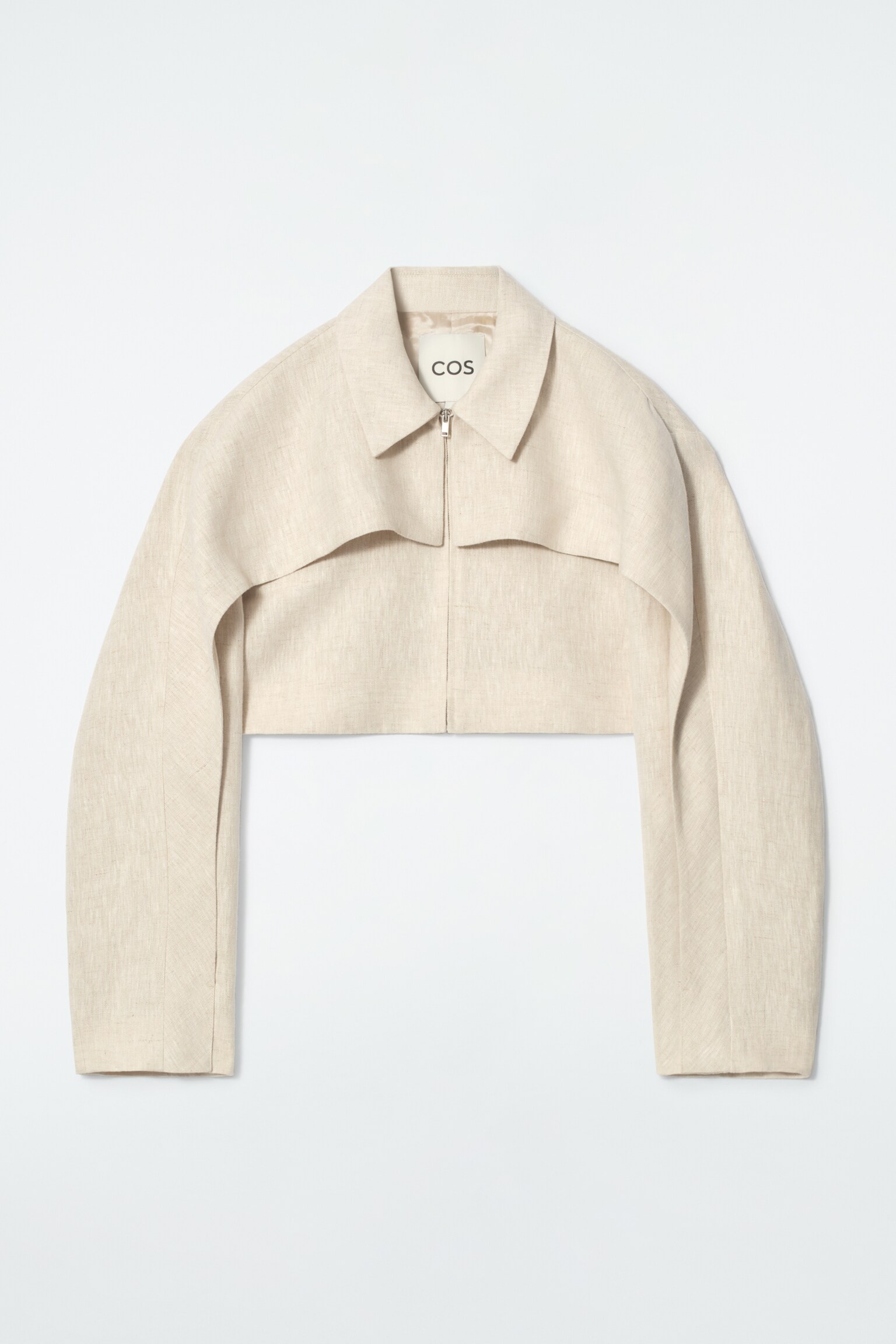 CROPPED LINEN JACKET - LIGHT BEIGE - 2