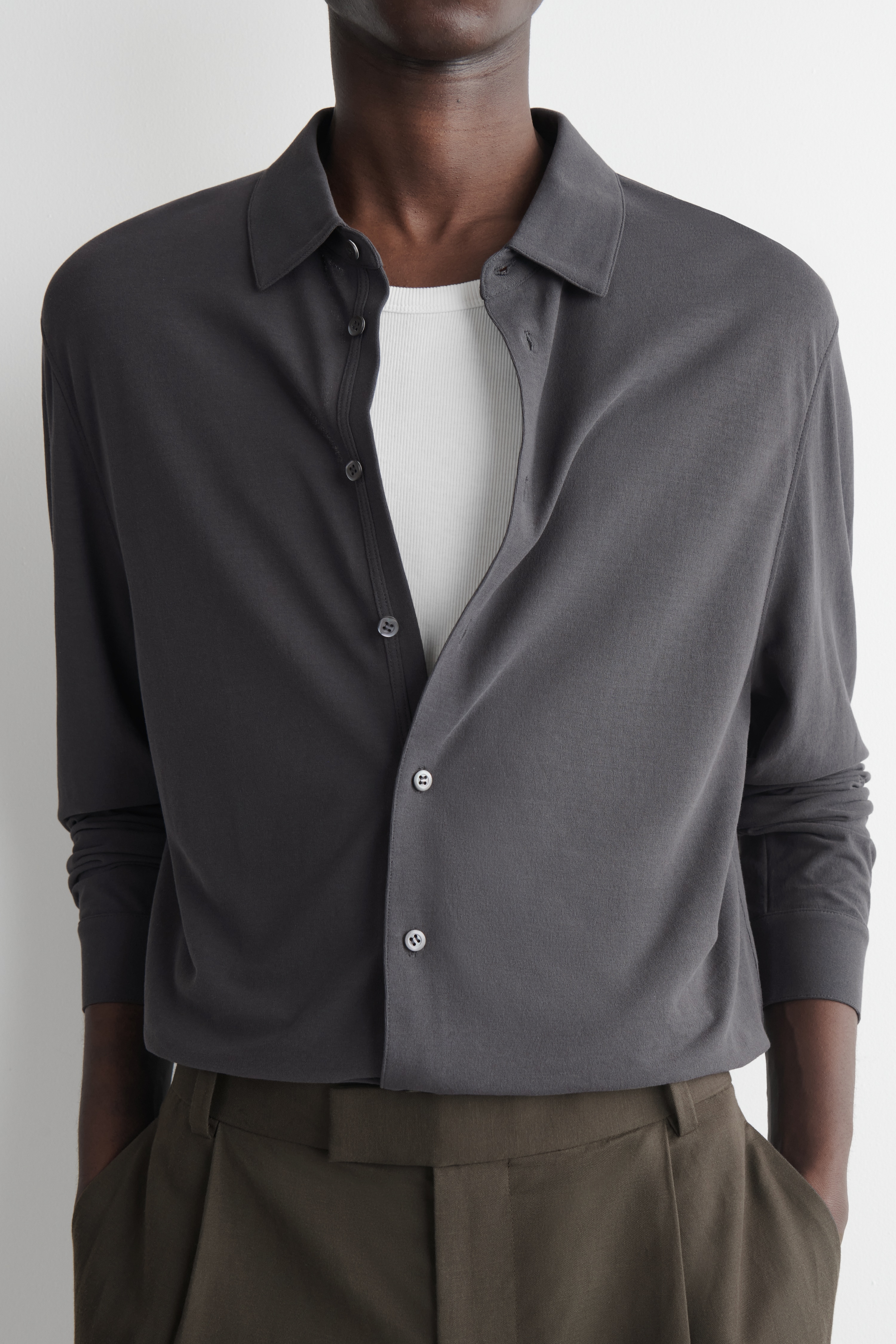 DRAPED COTTON-JERSEY SHIRT