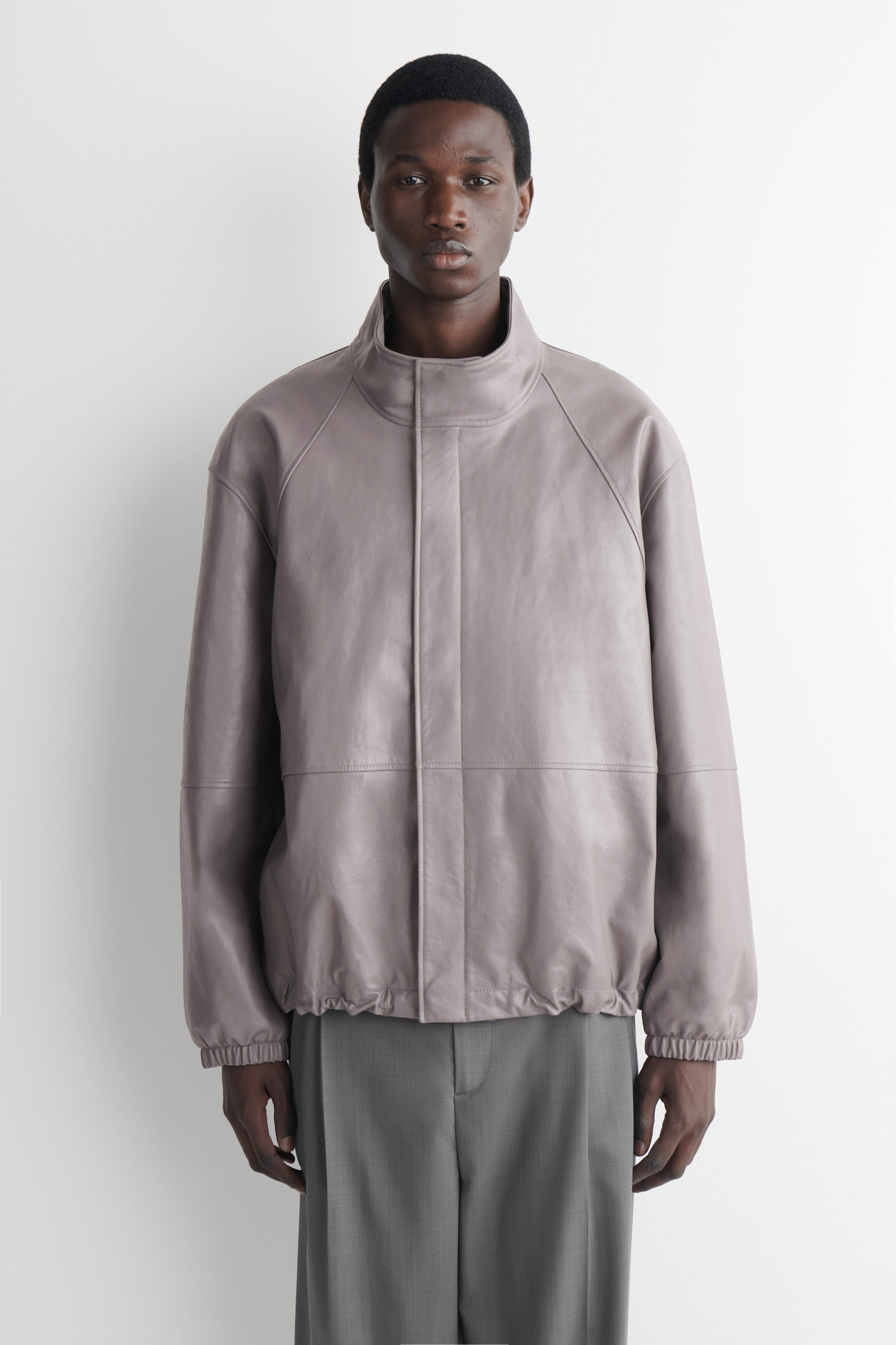LEATHER BLOUSON JACKET - STEEL | COS US