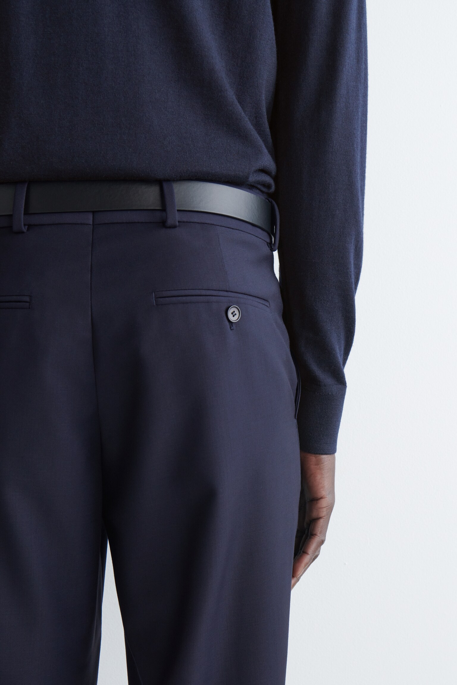 PANTALON DE COSTUME DROIT EN LAINE - BLEU MARINE - 5