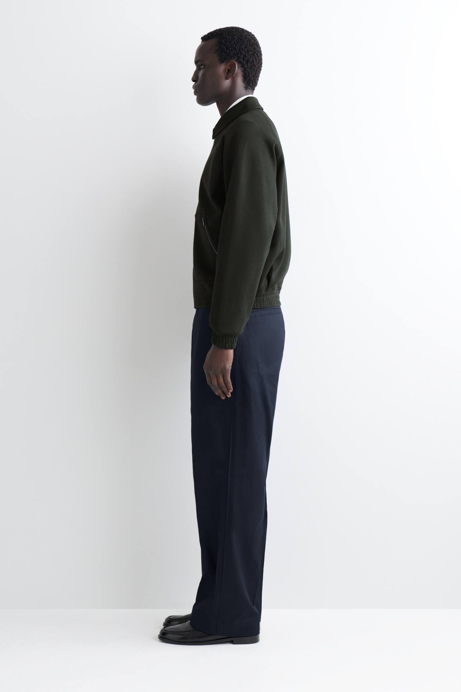 COTTON-JERSEY BOMBER JACKET - ירוק כהה/כחול כהה - 3