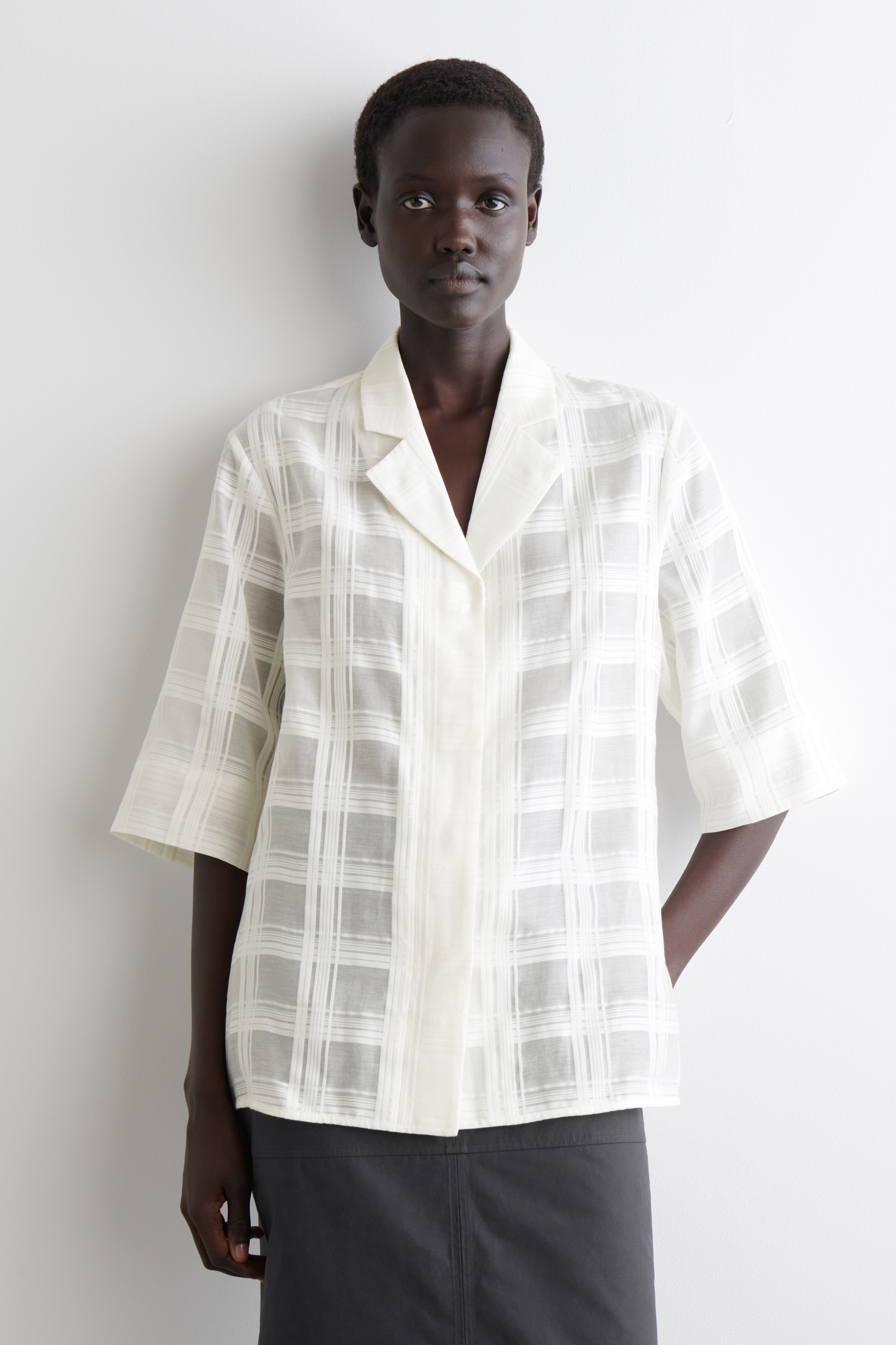 SHEER CHECKED RESORT SHIRT - БЯЛО/ТЪМНО КАФЯВО