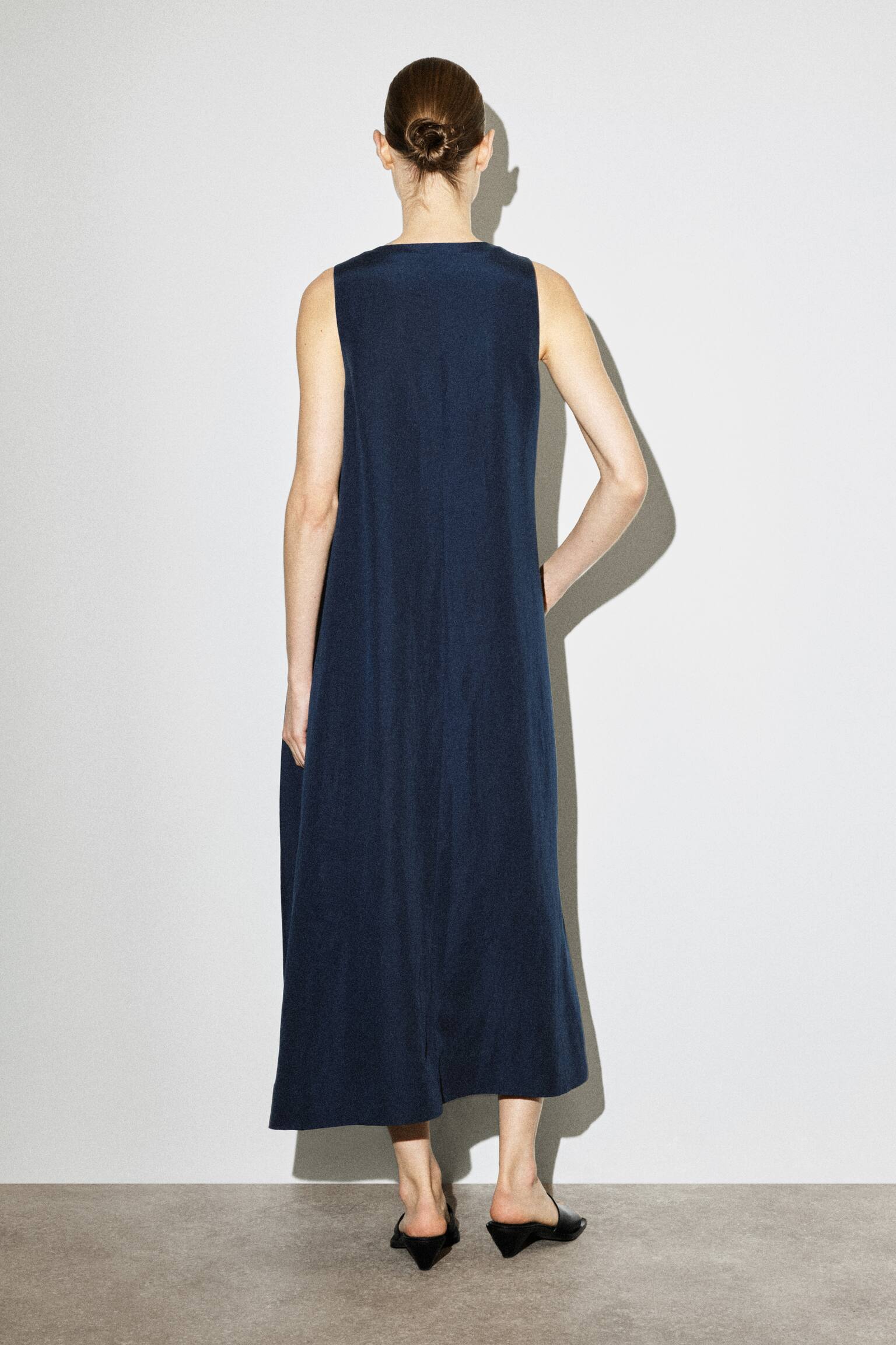 A-lijn maxi-jurk van linnenmix - MARINEBLAUW - 4