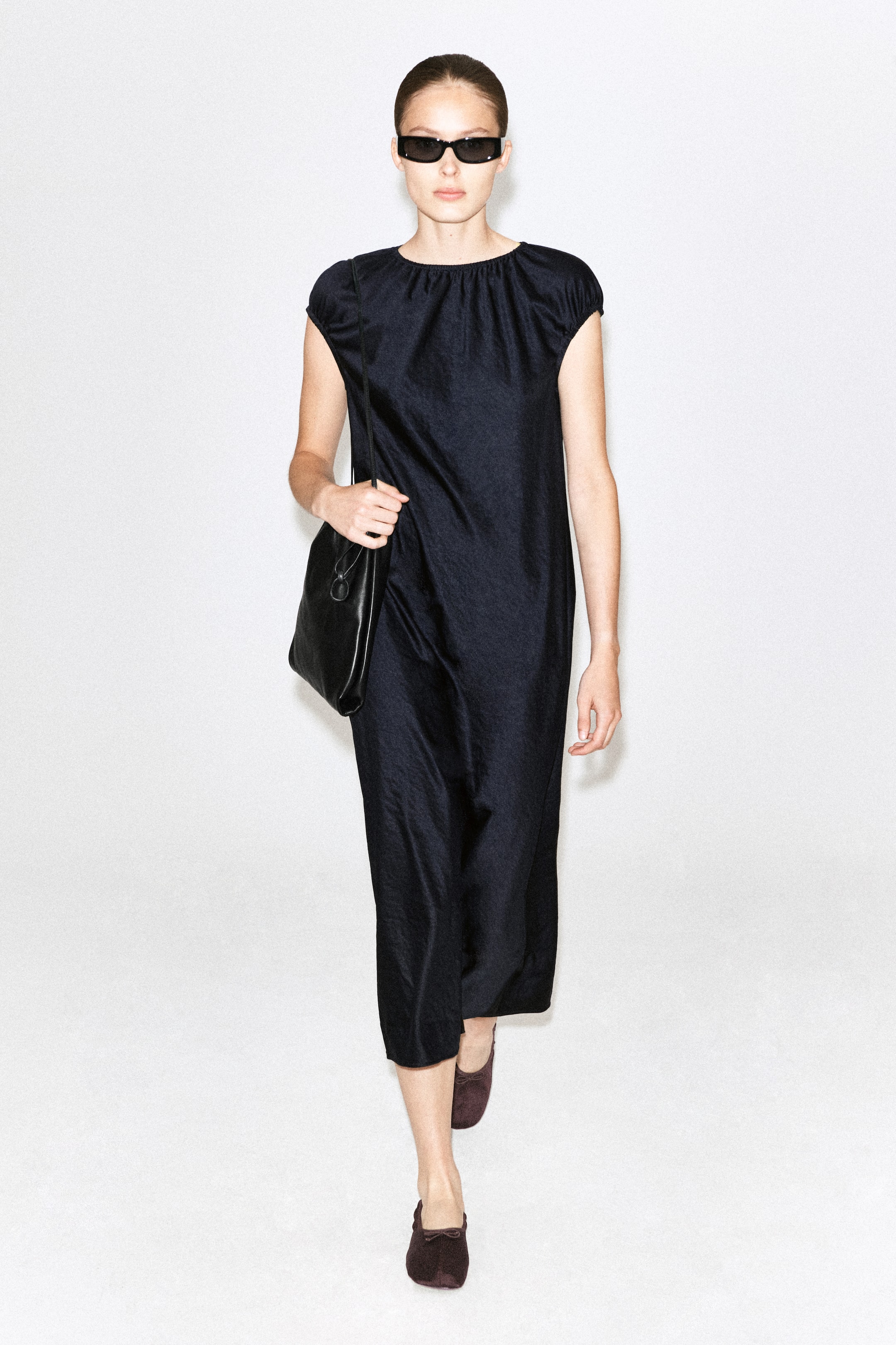 View larger image: GATHERED SATIN MIDI DRESS - NAVY - Ladies | H&M GB 1