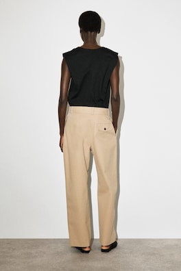 COTTON-TWILL TAPERED TROUSERS — BEIGE 4