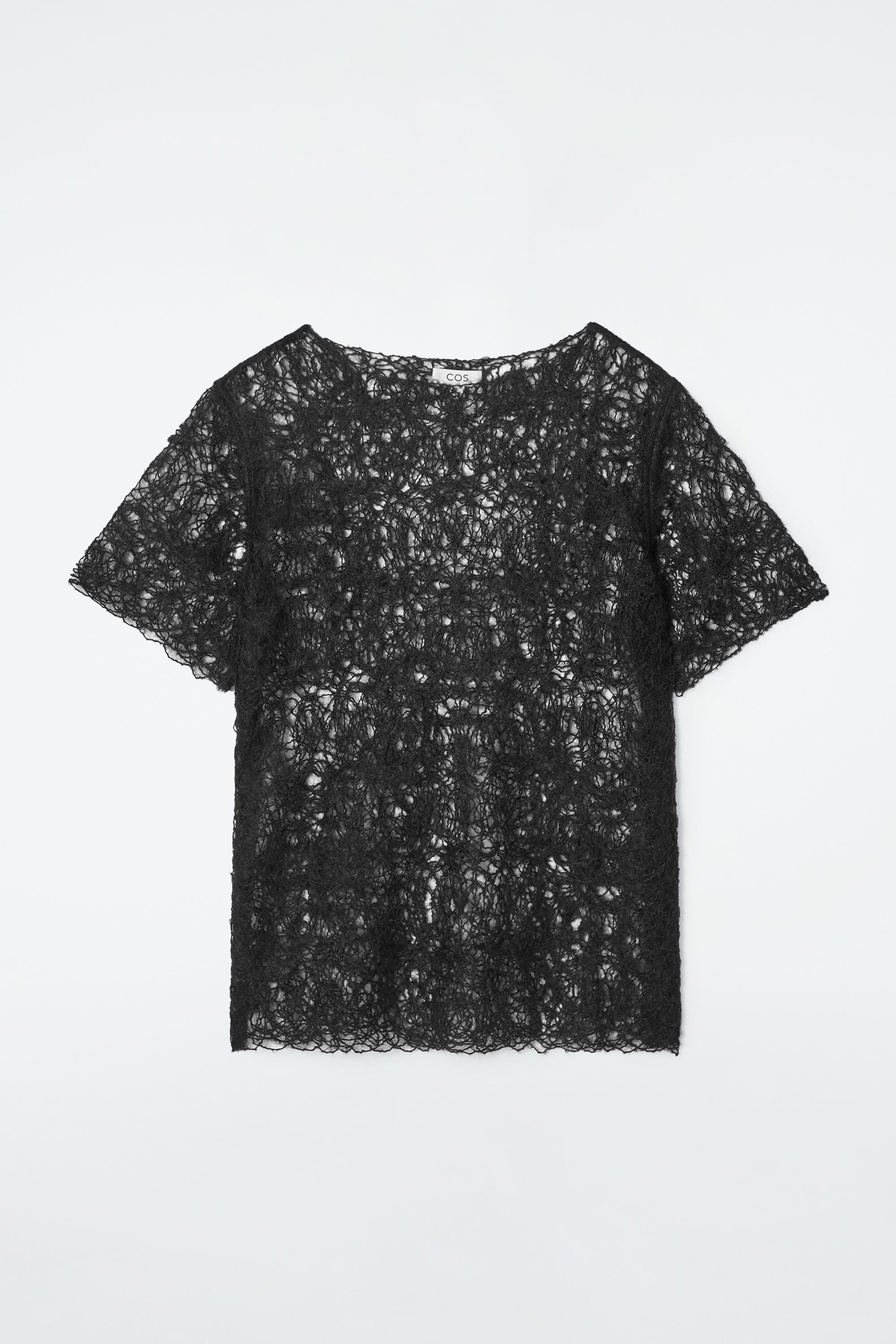 SHEER EMBROIDERED MOHAIR T-SHIRT - BLACK | COS