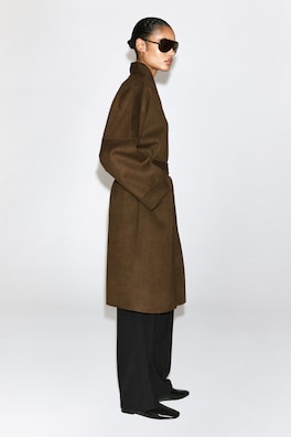 OVERSIZED DOUBLE-FACED WOOL SHAWL COAT — BROWN 4