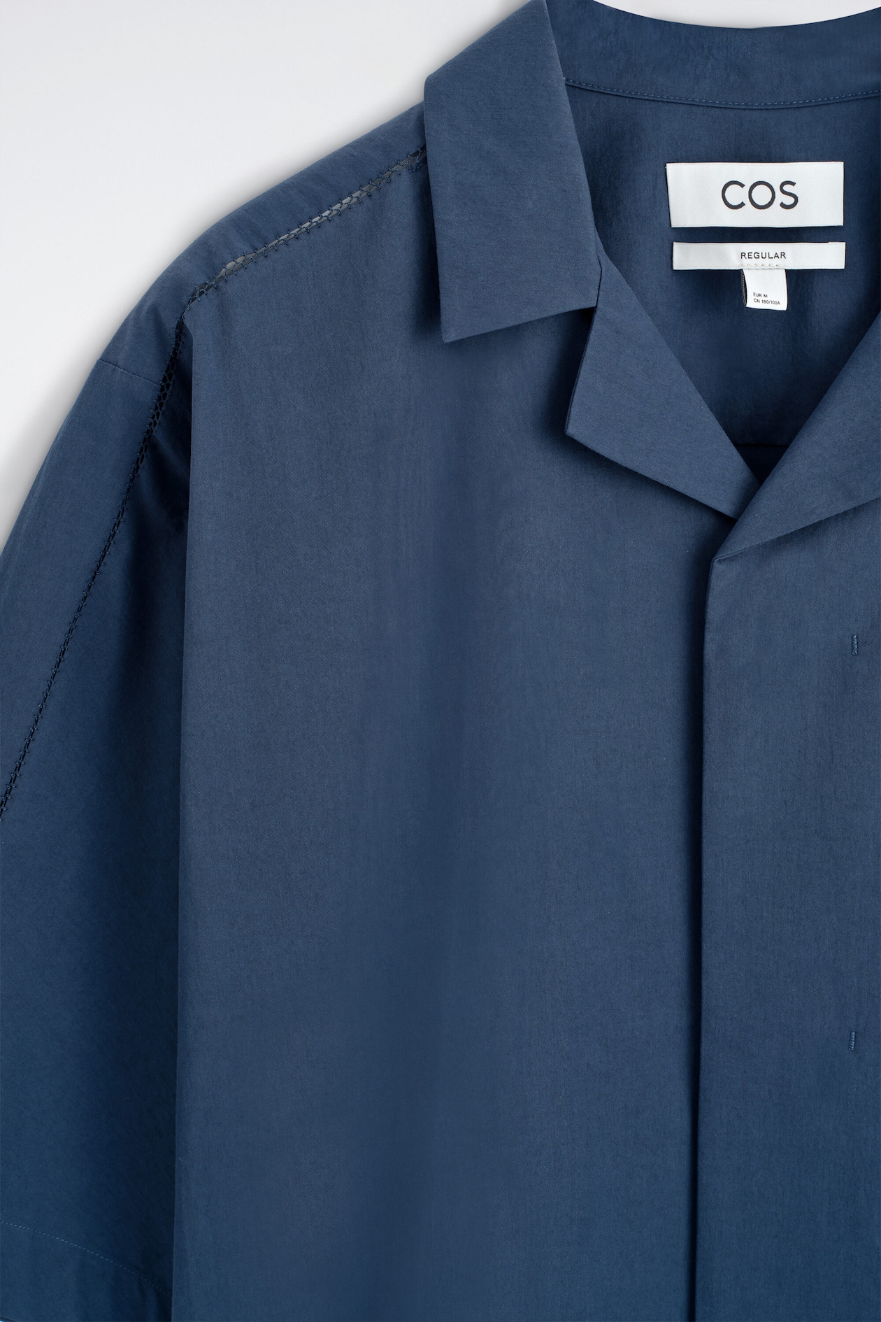 EMBROIDERED CAMP-COLLAR PIMA COTTON SHIRT — NAVY