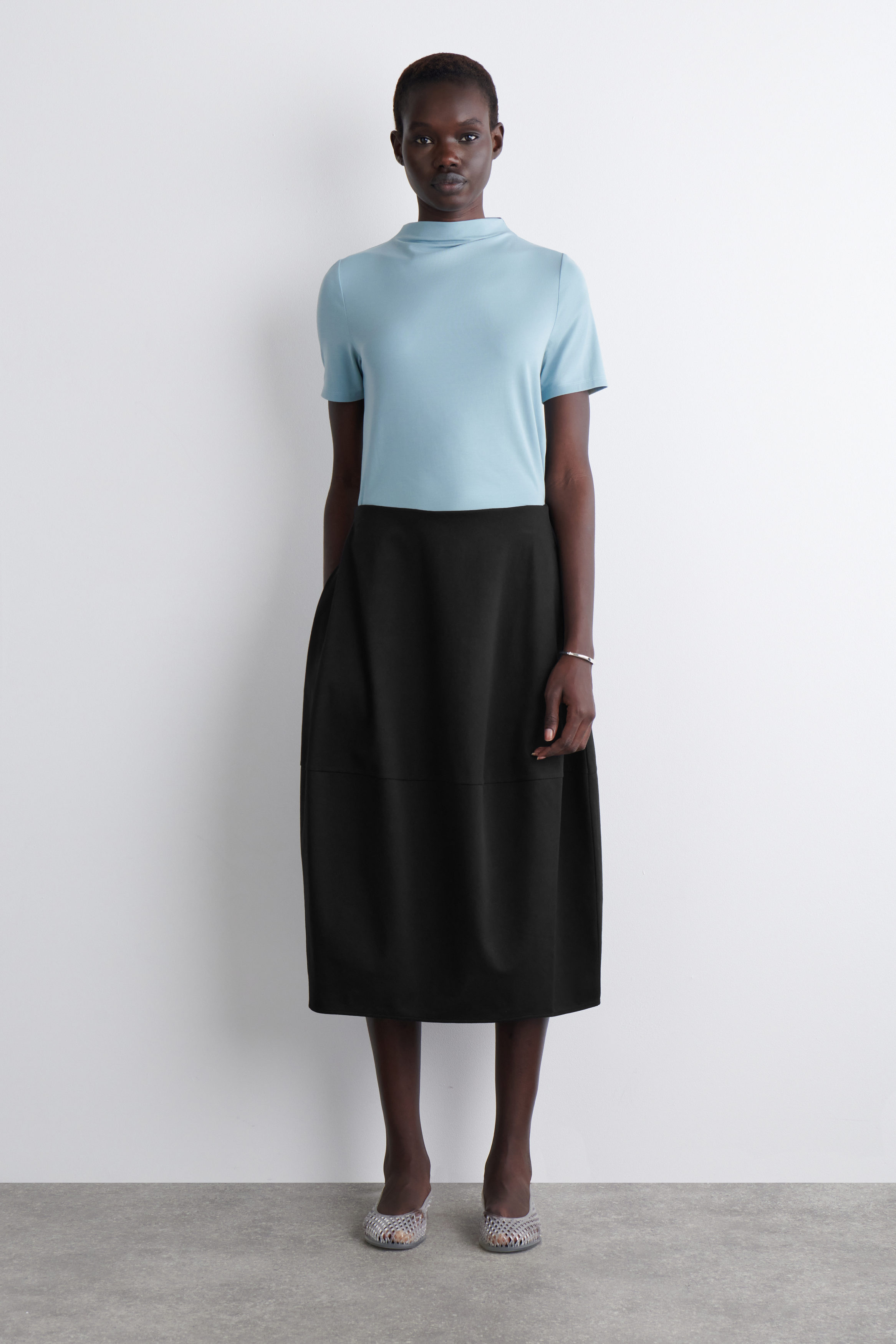 ROUNDED COTTON MIDI SKIRT
