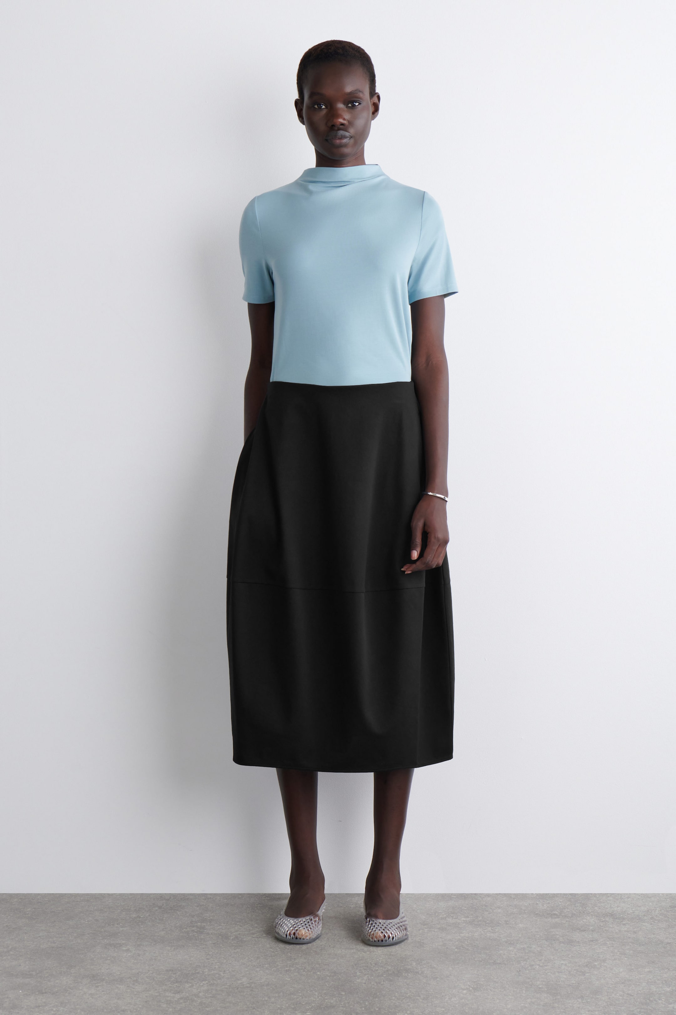 ROUNDED COTTON MIDI SKIRT