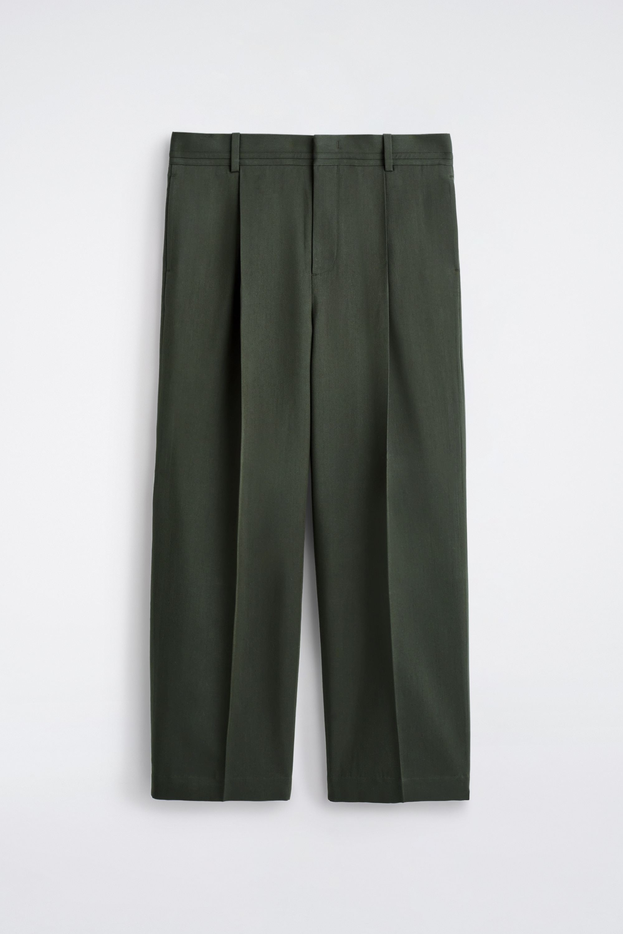 PANTALON LARGE PLISSÉ - VERT FONCÉ/BEIGE CLAIR