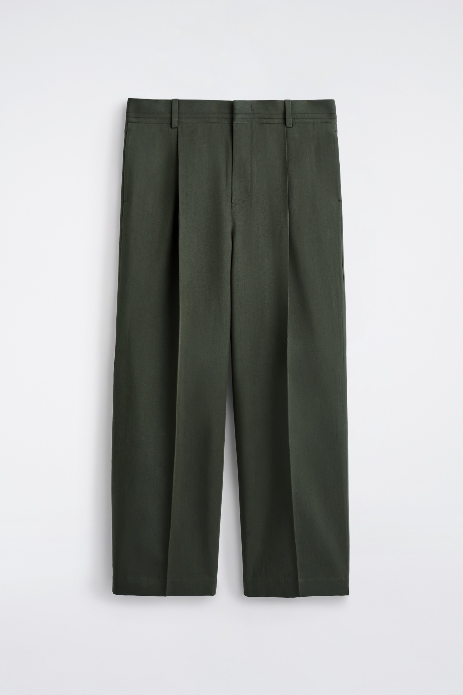 PLEATED WIDE-LEG TROUSERS - DARK GREEN/LIGHT BEIGE - 2