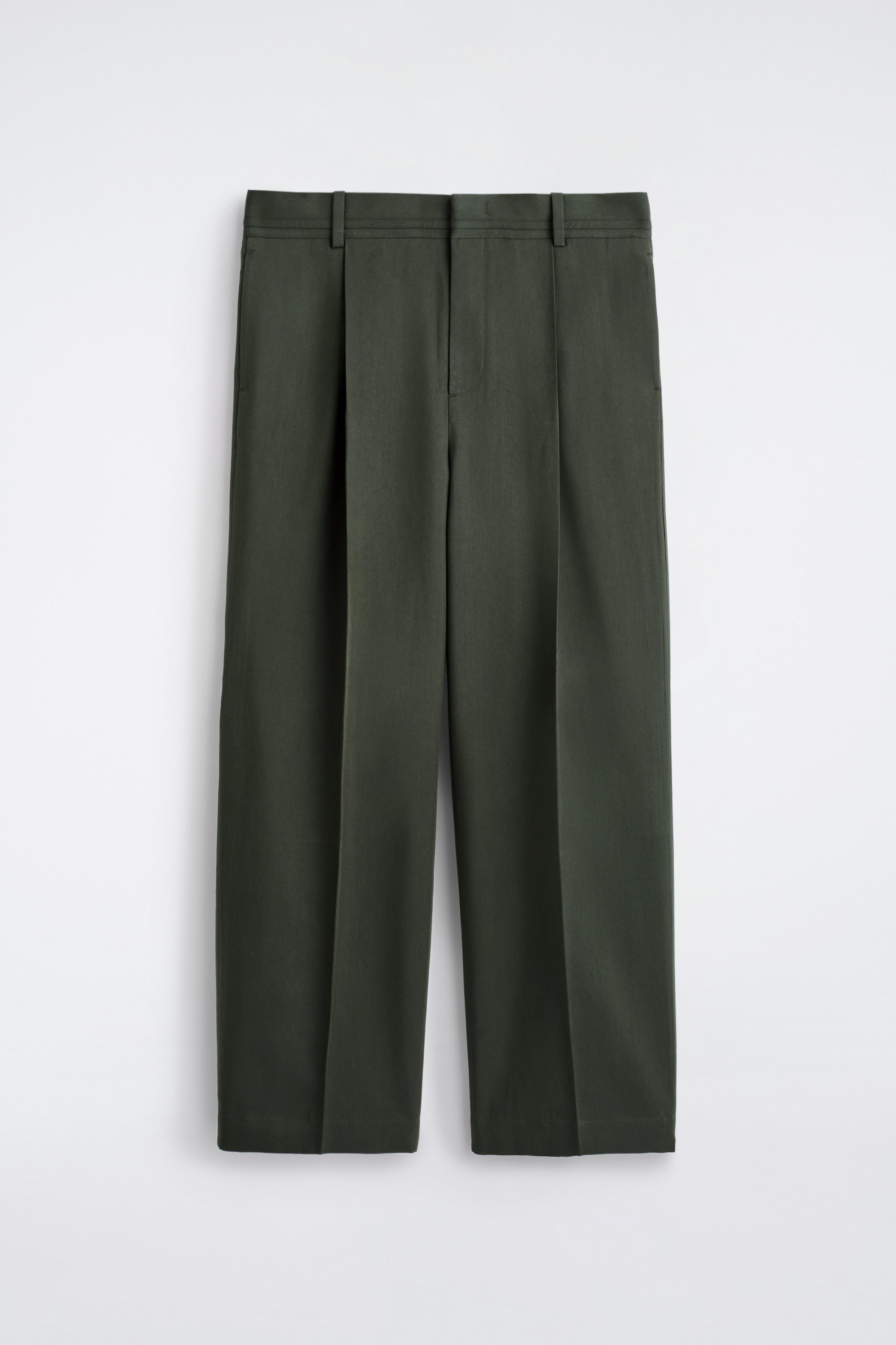 PLEATED RELAXED-FIT WIDE-LEG TROUSERS - DARK GREEN | COS