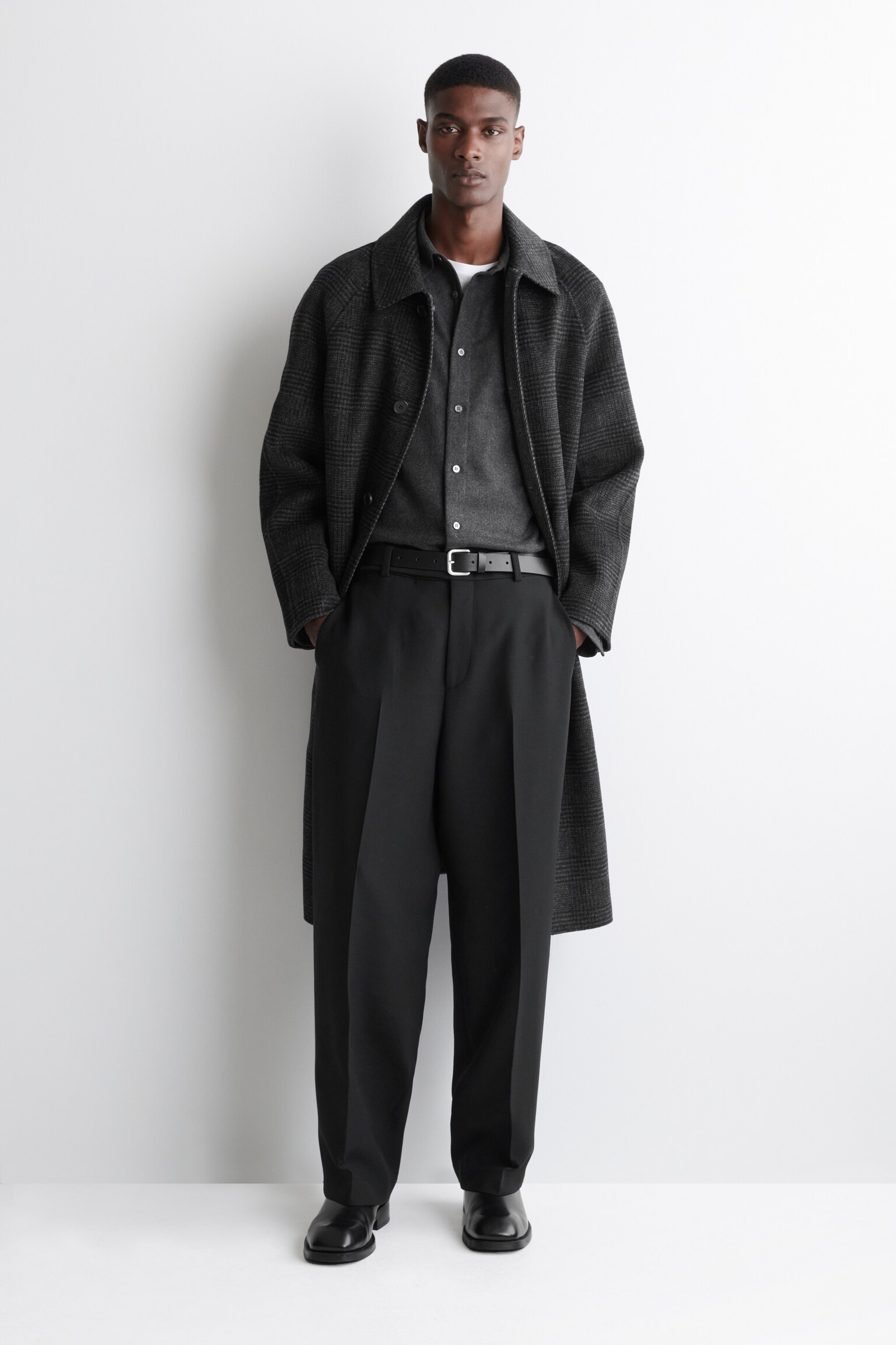 RELAXED WOOL-FLANNEL SHIRT - CHARCOAL MÉLANGE/BLACK / CHECKED - 3
