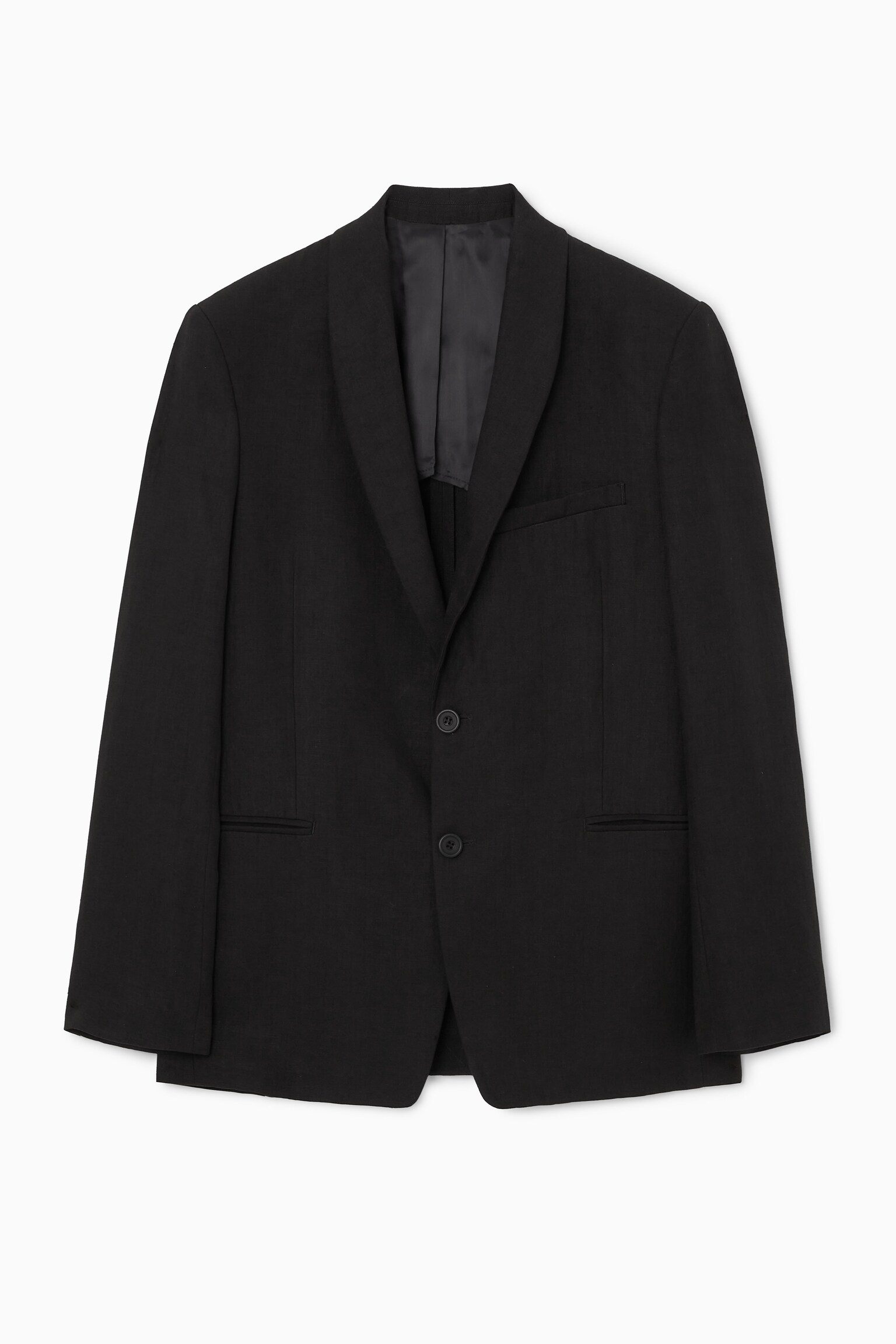 BLAZER REGULAR À BOUTONNAGE SIMPLE EN LIN - NOIR - 1