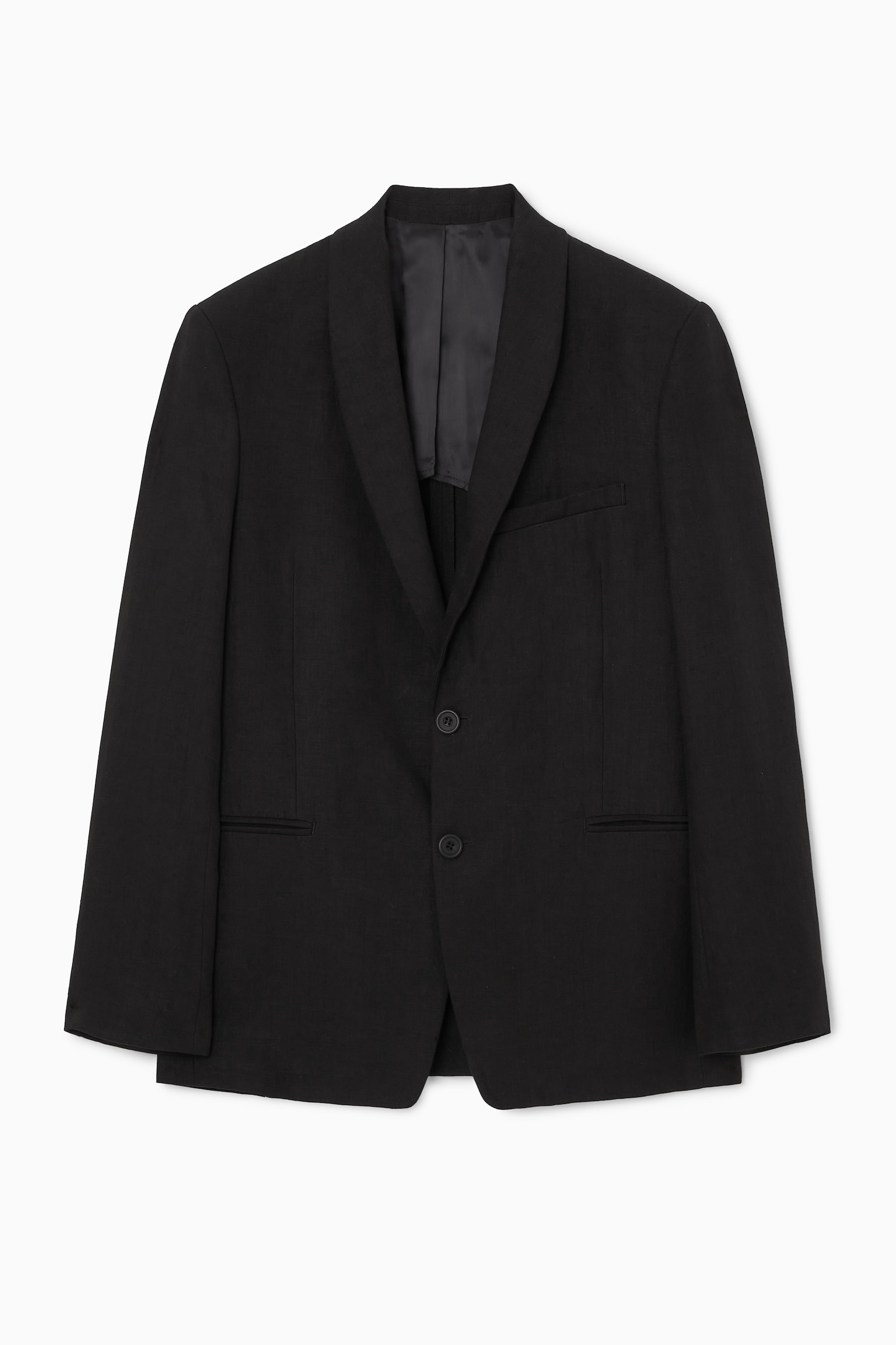 REGULAR SINGLE-BREASTED LINEN BLAZER - BLACK