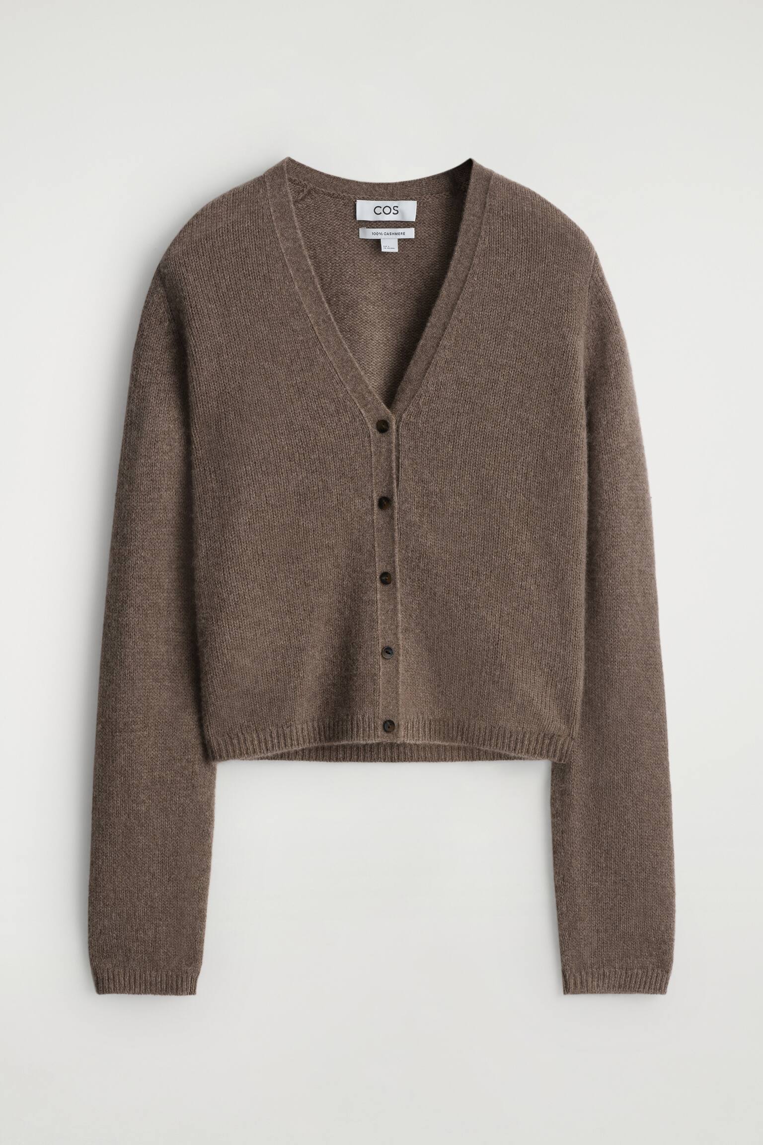 CASHMERE V-NECK CARDIGAN - חום מלנג' - 1