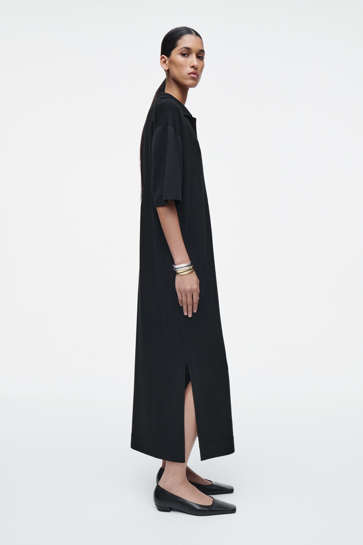 VESTIDO POLO DE LANA MERINO - NEGRO/COBALTO - 3