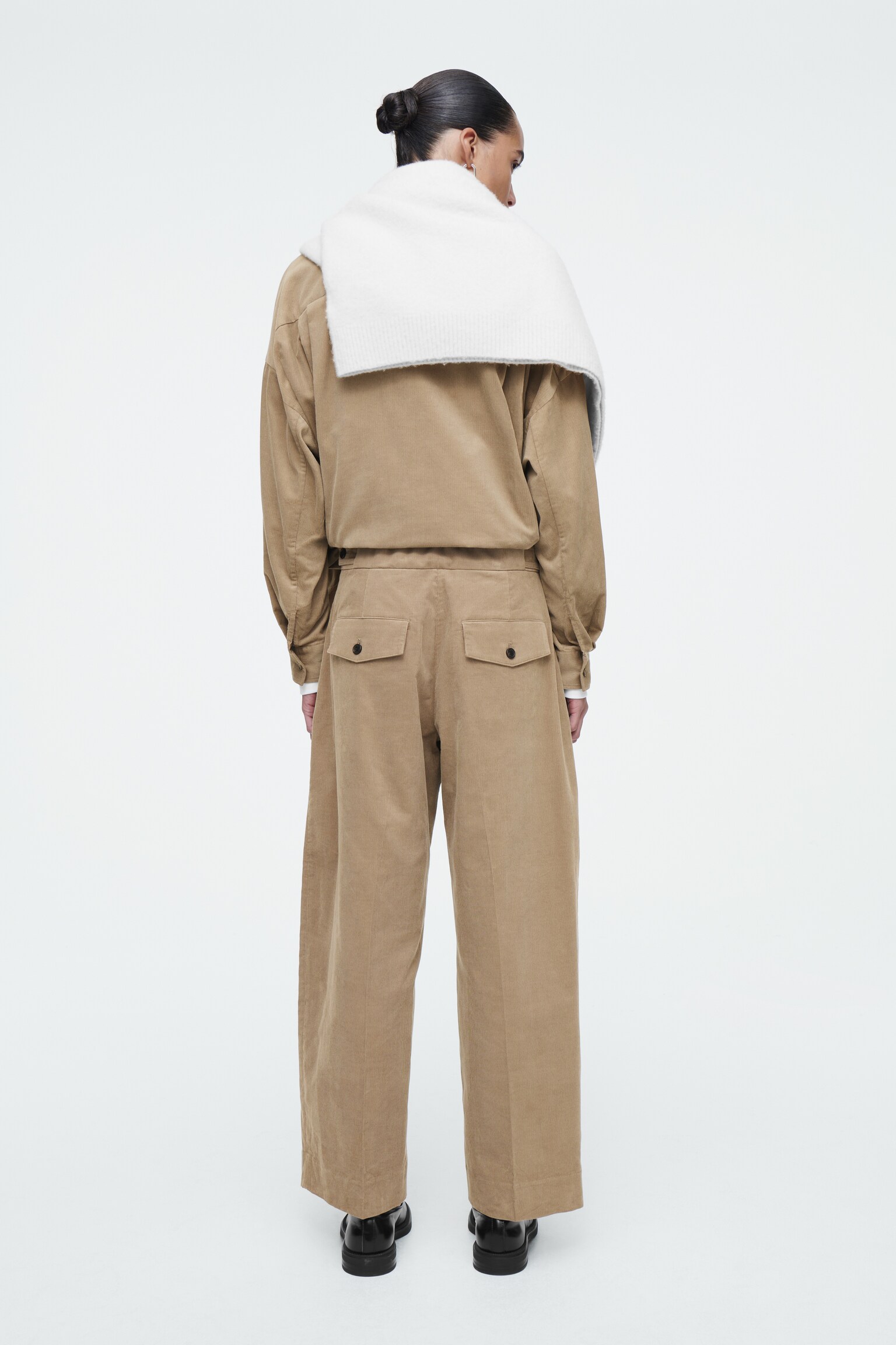 CROPPED CORDUROY TROUSERS - BEIGE - 4