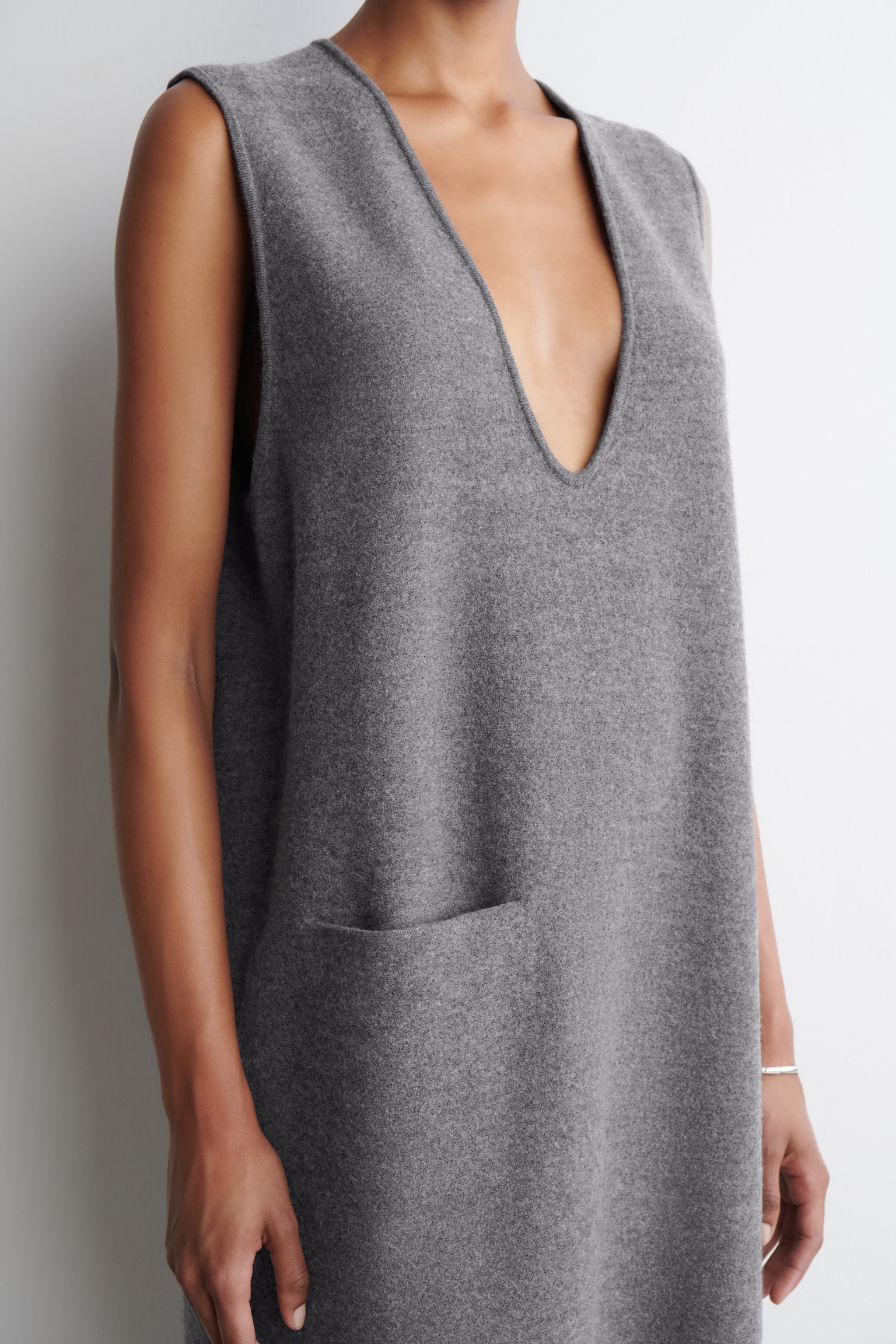 ROBE MIDI EN LAINE BOUILLIE - GRIS CHINÉ/BRUN FONCÉ - 7